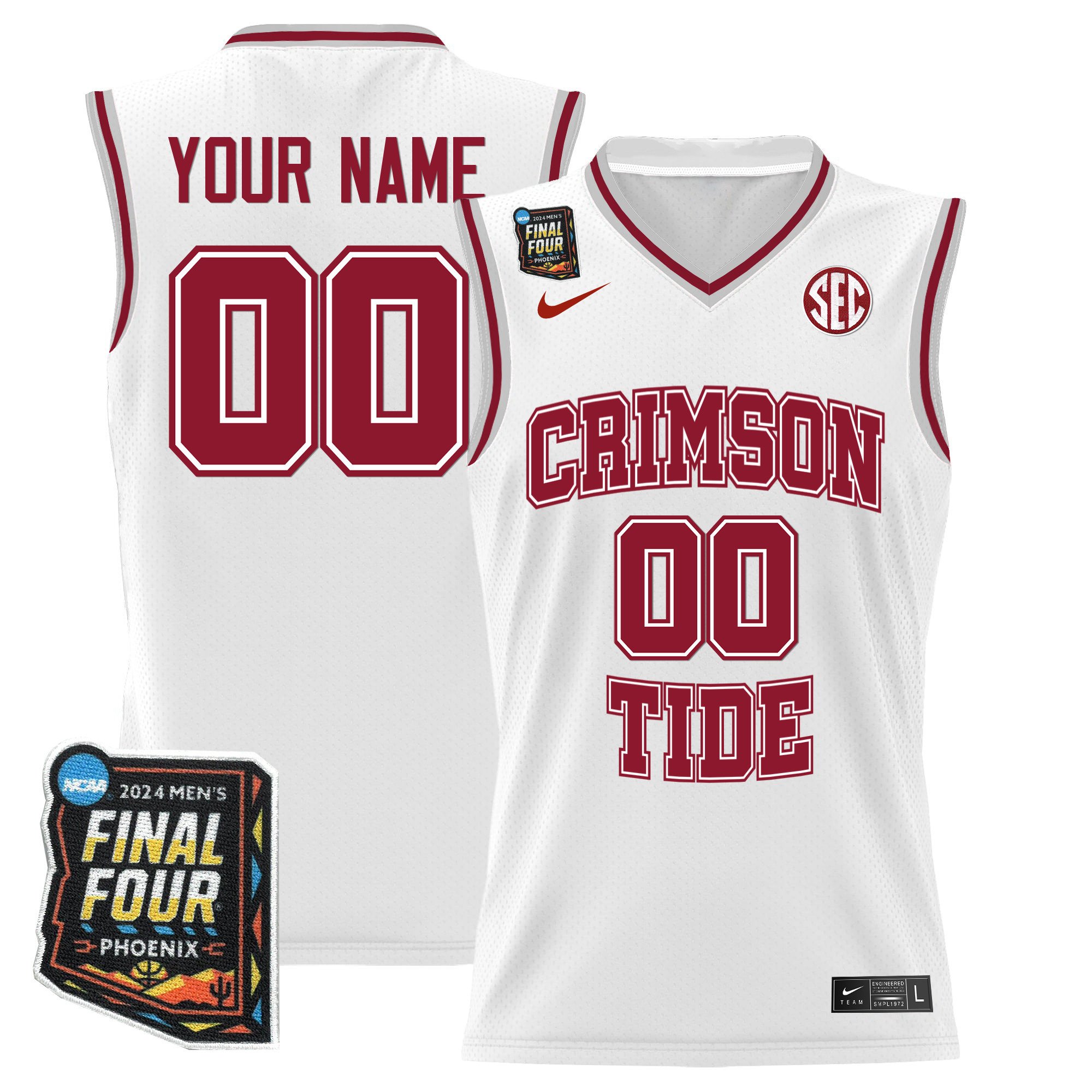 Alabama Crimson Tide 2024 Final Four Patch Basketball Custom Jersey – All Stitched