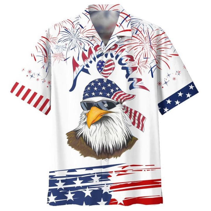 Cool Eagle American Hawaiian Shirt, Independence’S Day Eagle Hawaiian Shirt In Us Flag Pattern, Eagle Hawaii Shirt, Hawaiian Shirt For Men