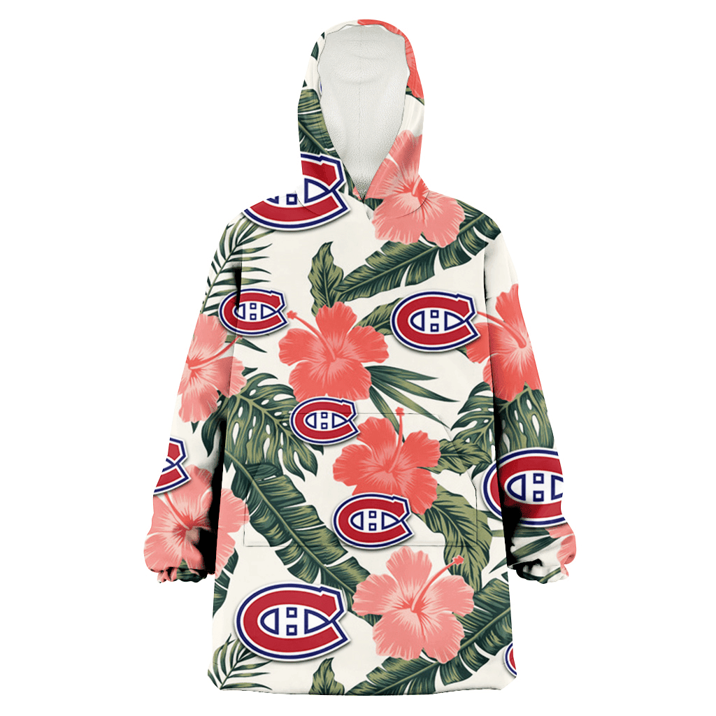 Montreal Canadiens Pink Coral Hibiscus Banana Leaf Beige Background 3D Printed Hoodie Blanket Snug Hoodie