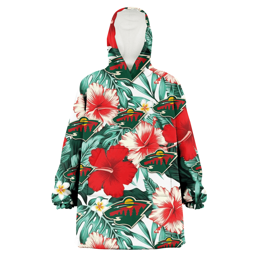 Minnesota Wild Red Coral Hibiscus White Porcelain Flower Banana Leaf 3D Printed Hoodie Blanket Snug Hoodie