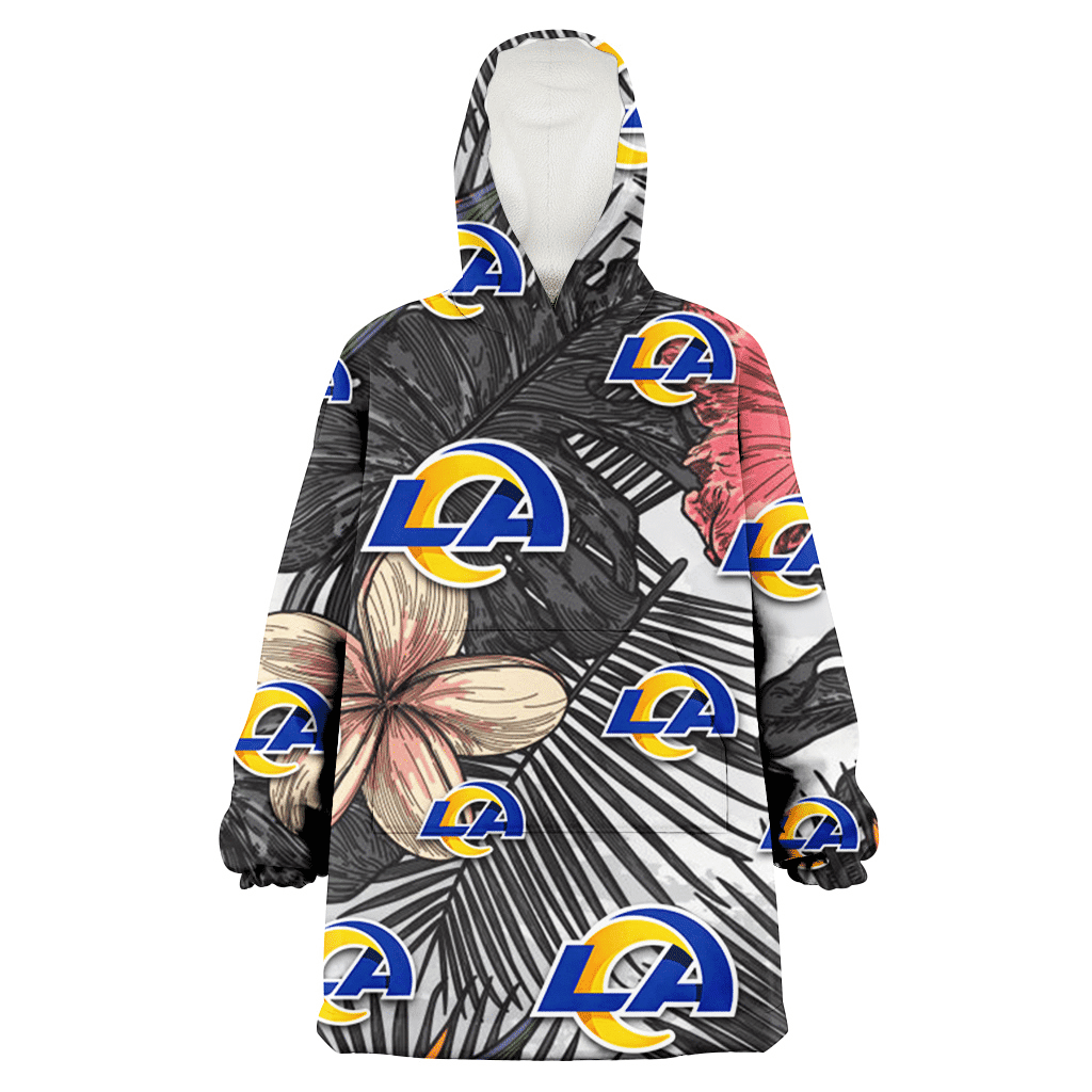 Los Angeles Rams Pink Sketch Hibiscus Gray Palm Leaf White Background 3D Printed Hoodie Blanket Snug Hoodie