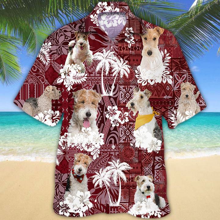 Wire Fox Terrier Hawaiian Shirt, Cool Dog Hawaiian Shirt Red Pattern