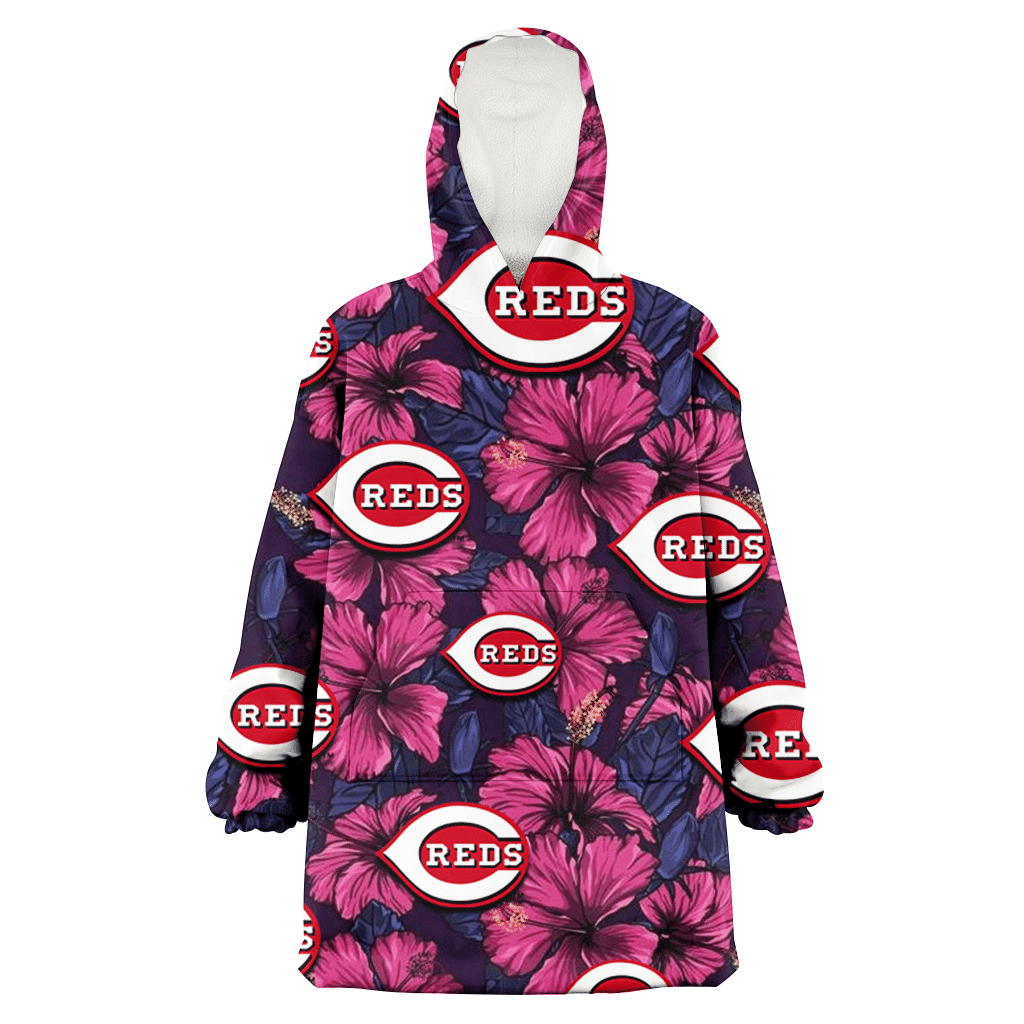 Cincinnati Reds Violet Red Blue Leaf Black Background 3D Printed Hoodie Blanket Snug Hoodie