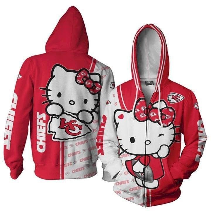 Hello Kitty Hug Kansas City Chiefs Logo 99 Unisex 3D Hoodie Gift For Fans