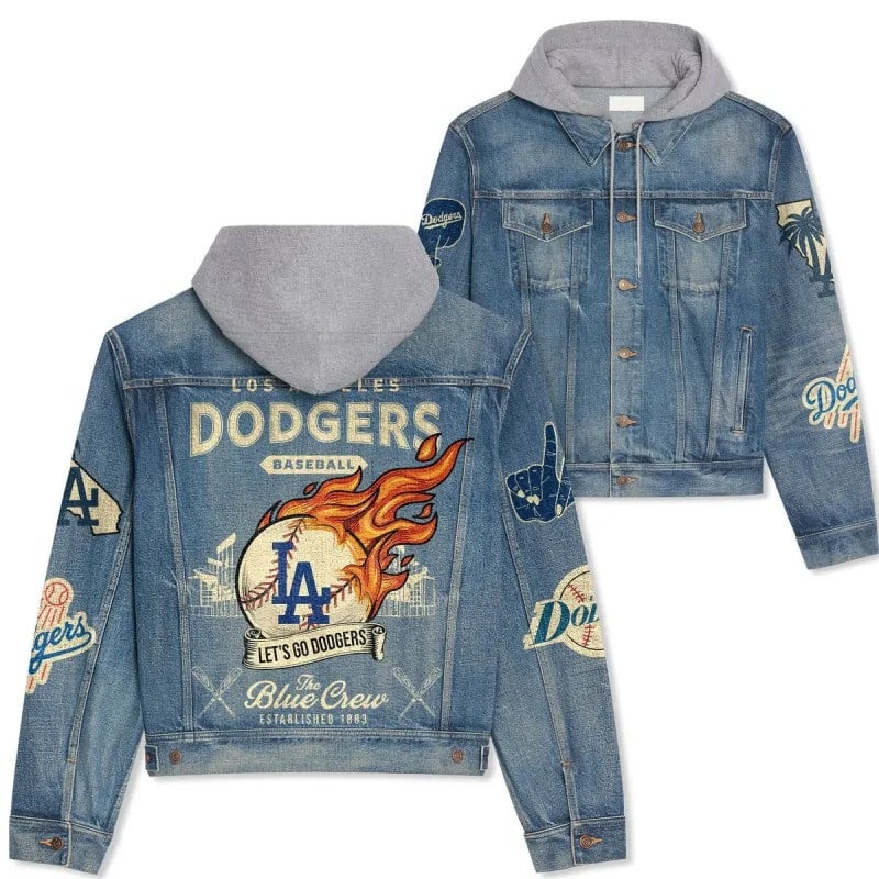 Los Angeles Dodgers MLB Team Logo v2 3D Hooded Denim Jacket