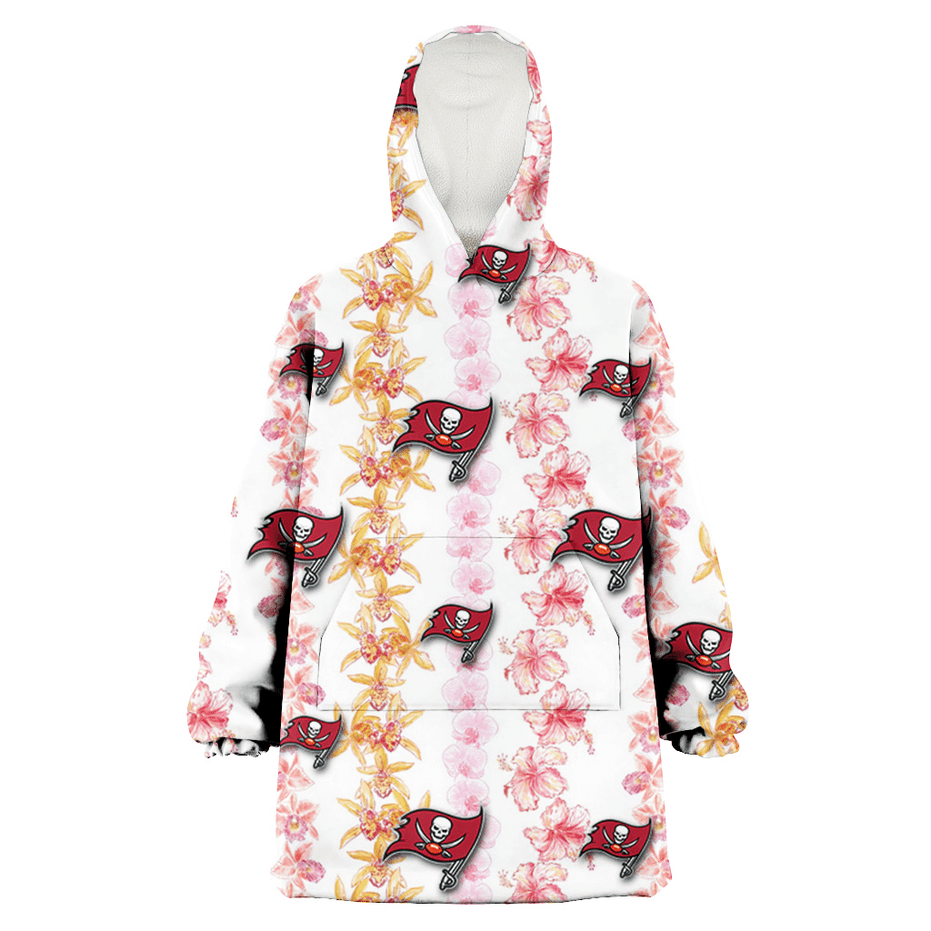 Tampa Bay Buccaneers Pink Hibiscus Yellow Pink Orchid White Background 3D Printed Hoodie Blanket Snug Hoodie