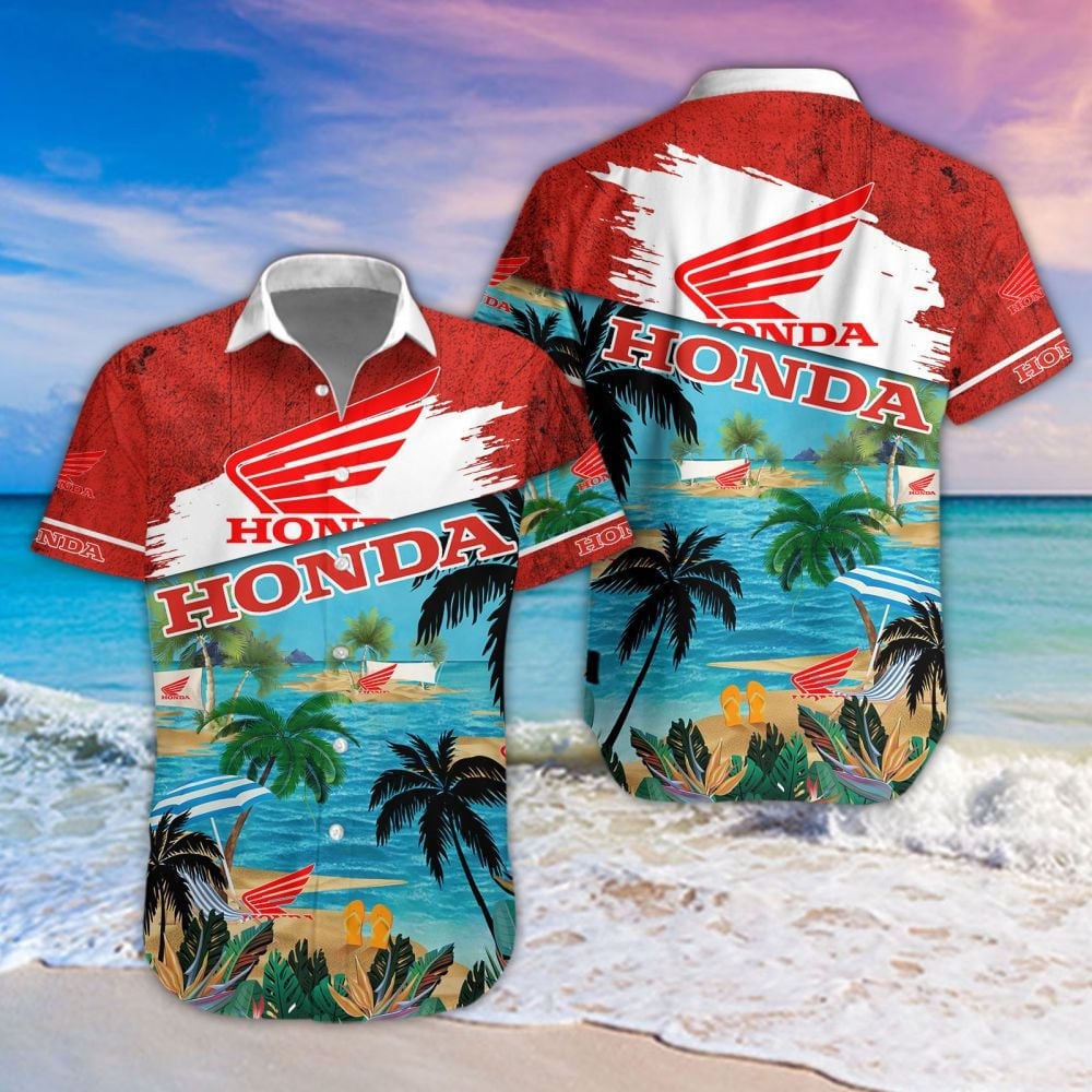 Honda Motorcycles Beach Coastal Island Brand Logo 3D Hawaiian Shirt
