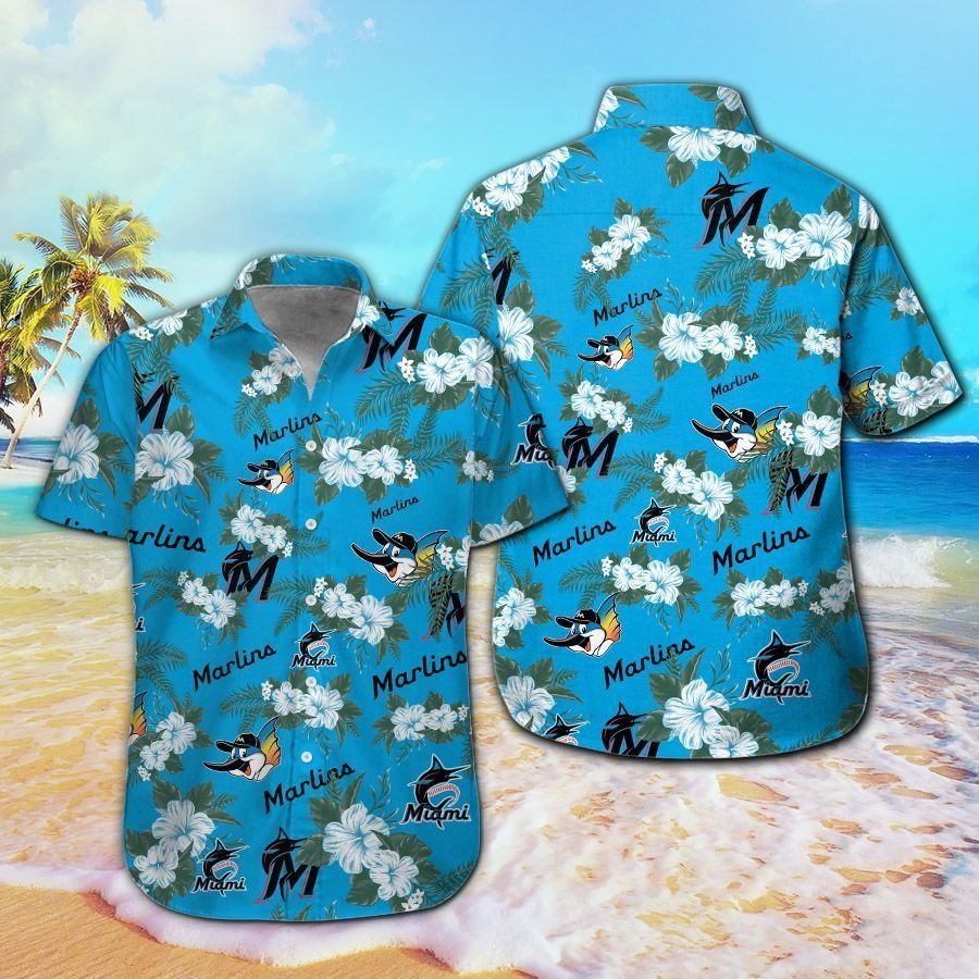 Miami Marlins Short Sleeve Button Up Tropical Hawaiian Shirt Ver03