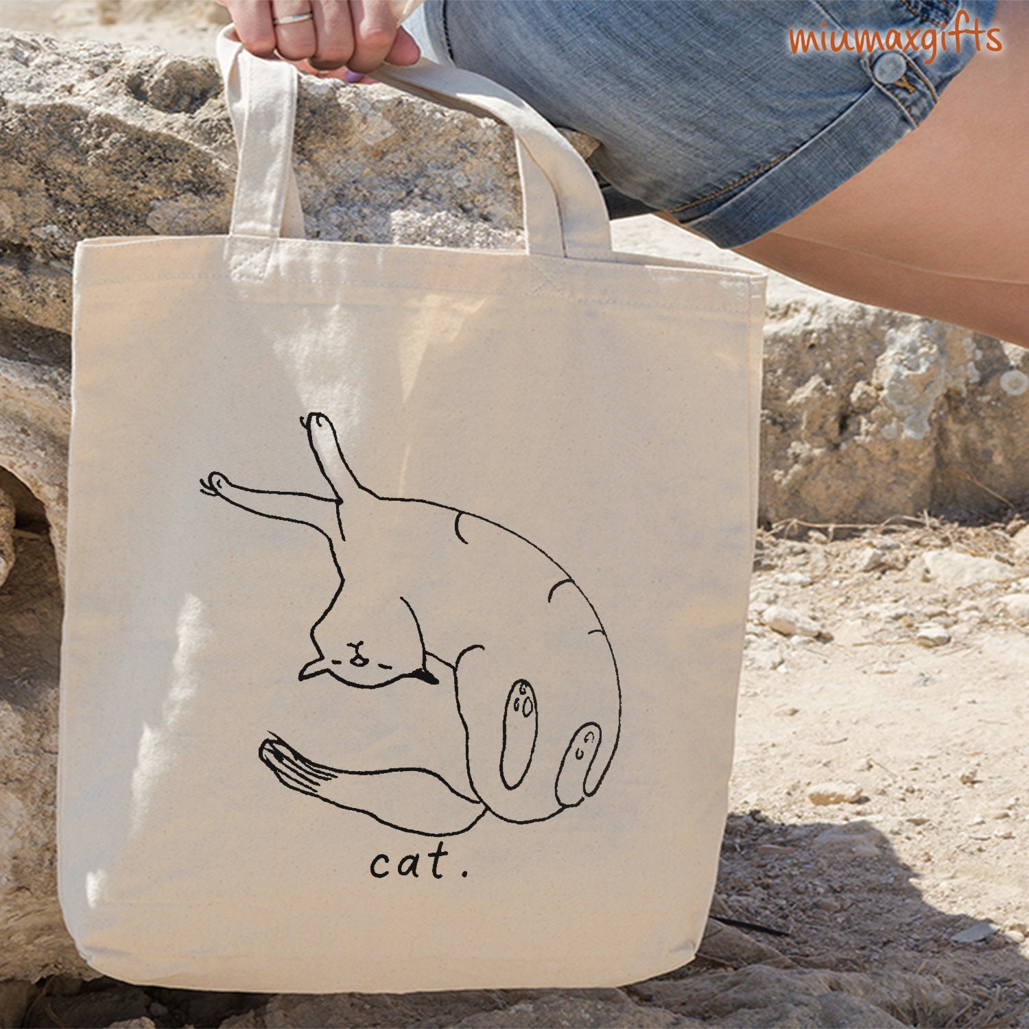 Lazy Cat Line Art Tote Bag, Cat Bag, Cute Cat Tote, Shopping Bag, Eco Friendly Tote Bag, Basic Tote, Pet Bag, Tote Bag For Cat Lover