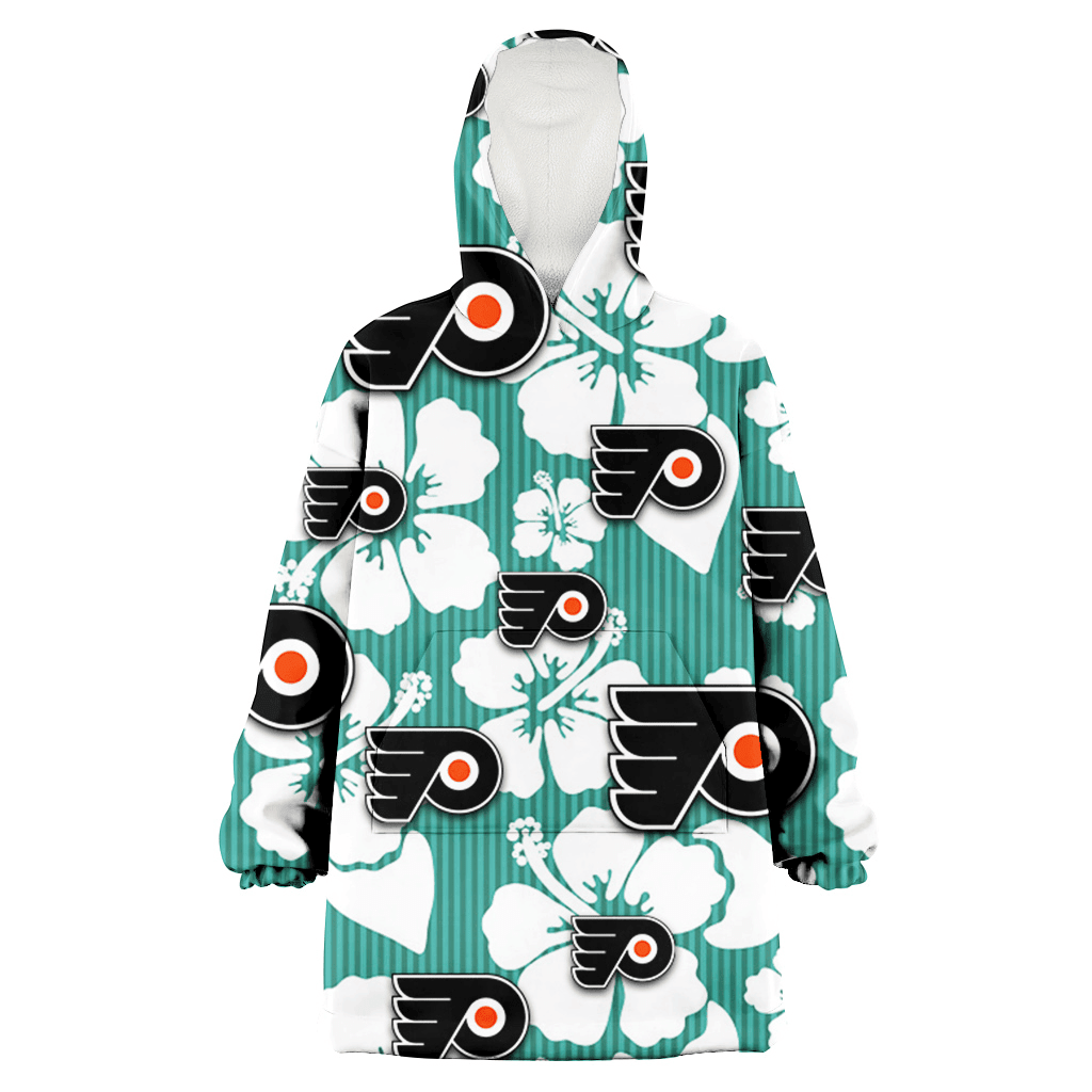 Philadelphia Flyers White Hibiscus Turquoise Stripe Background 3D Printed Hoodie Blanket Snug Hoodie