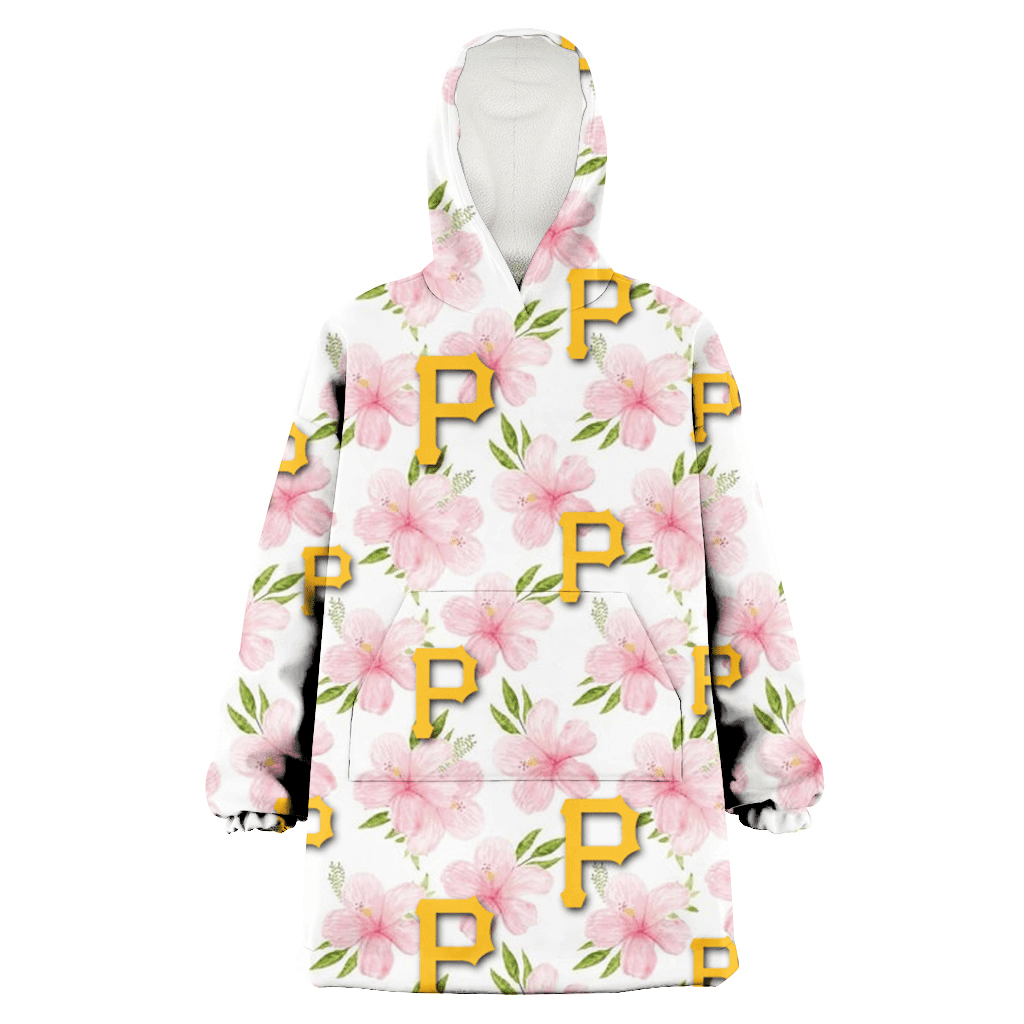 Pittsburgh Pirates Light Pink Hibiscus White Background 3D Printed Hoodie Blanket Snug Hoodie