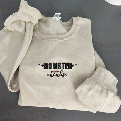 Momster Momlife Halloween Embroidered Sweatshirt 2D Crewneck Sweatshirt All Over Print Sweatshirt For Women Sweatshirt For Men Sws3917