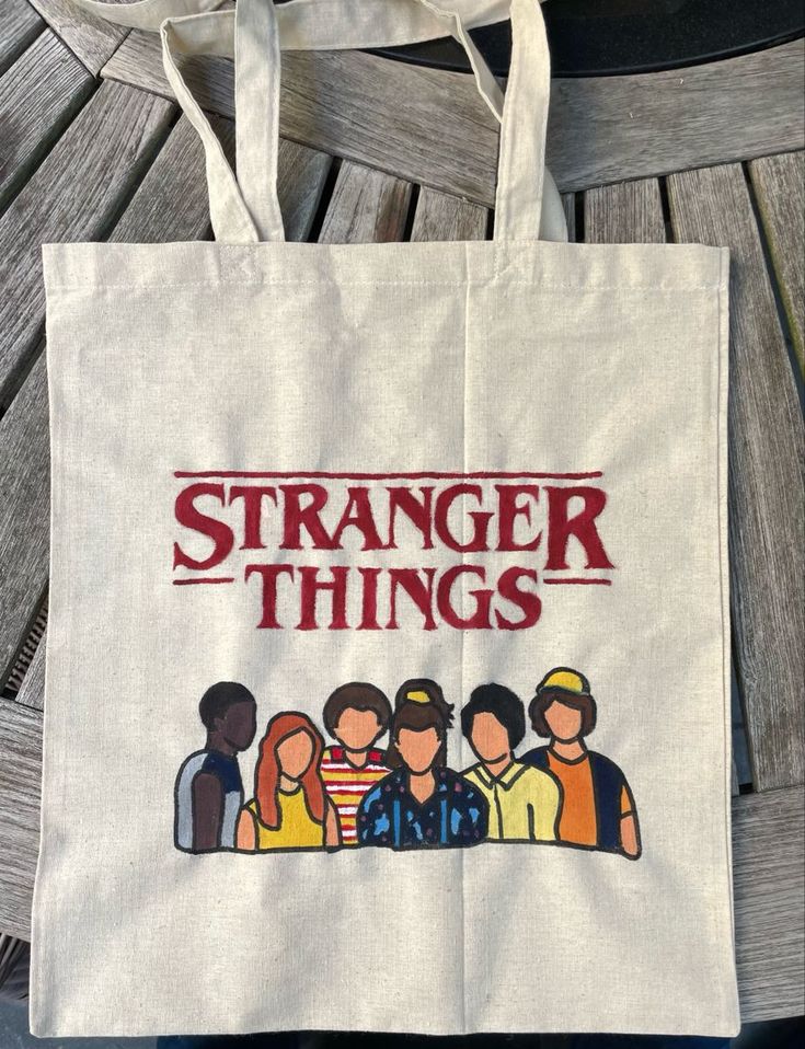 Stranger Things Handmade Tote Bag | Tote Bag Design Ideas Aesthetic, Best Tote Bags Ideas, Cute Tote Bags Ideas, Tote Bag Design Ideas, Girls Tote Bag, Best Canvas Tote Bags Ideas