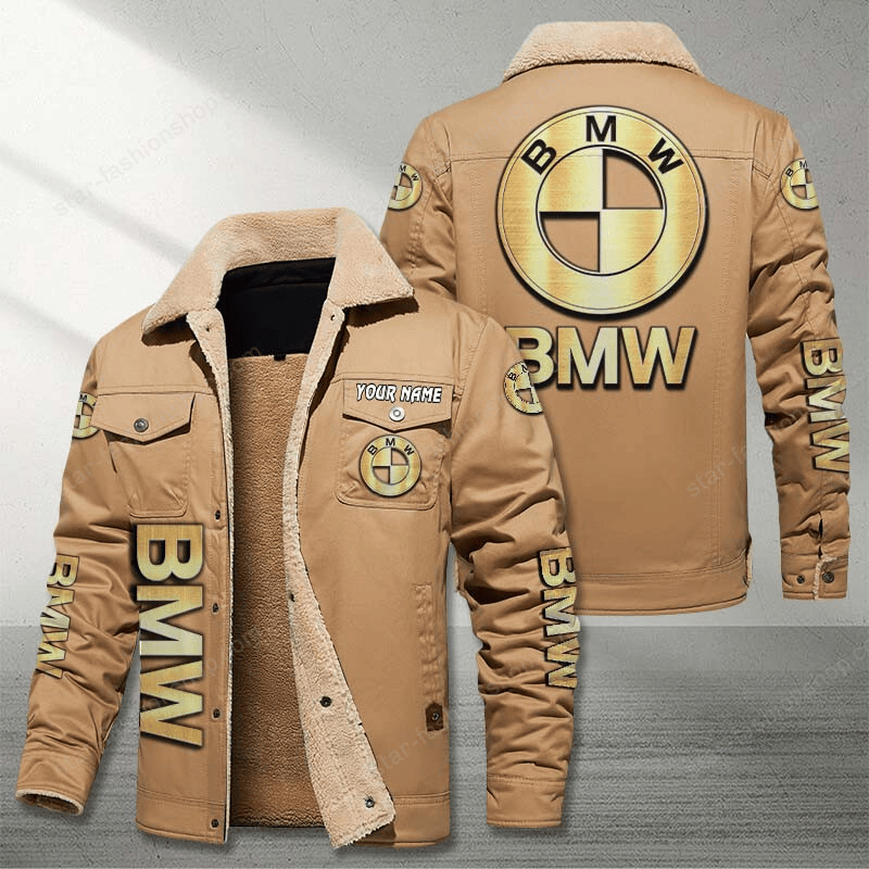 BMW Car Brown Custom Name Stand Collar Jacket