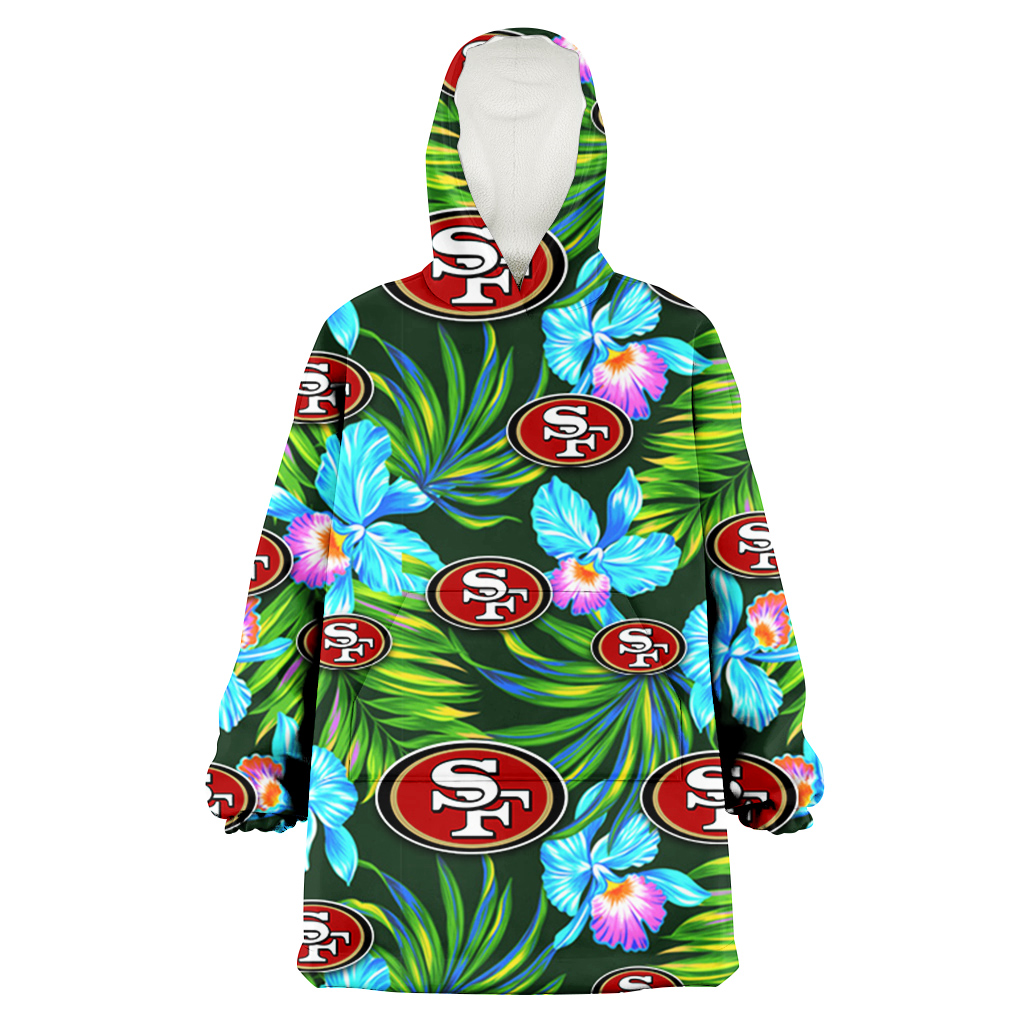 San Francisco 49ers Electro Color Hibiscus Black Background 3D Printed Hoodie Blanket Snug Hoodie