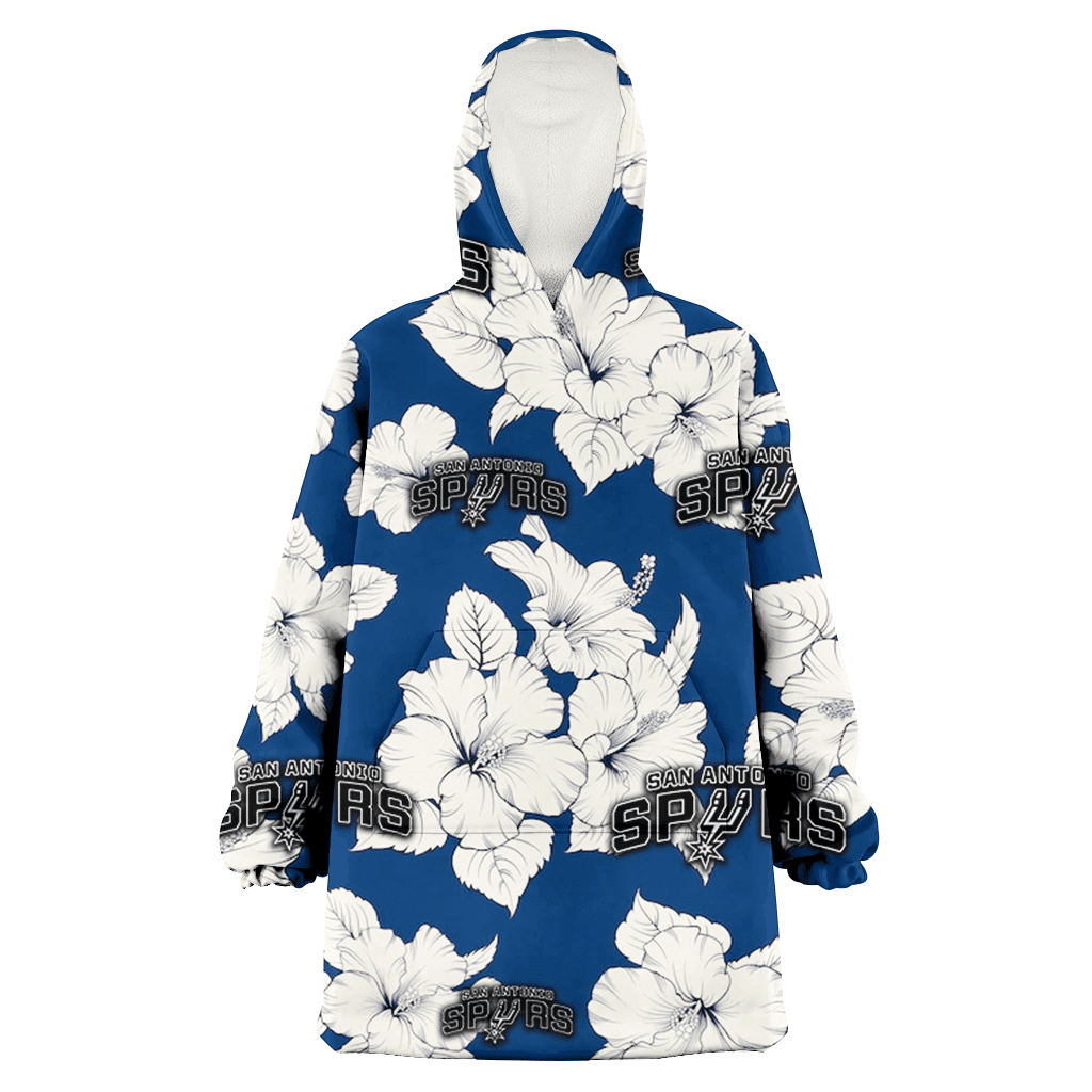 San Antonio Spurs White Big Hibiscus Blue Background 3D Printed Hoodie Blanket Snug Hoodie