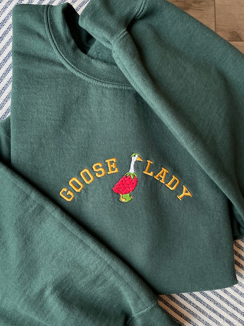 Embroidered GOOSE LADY Sweatshirt, porch goose sweatshirt, silly goose, embroidered crewneck sweatshirt, porch goose shirt