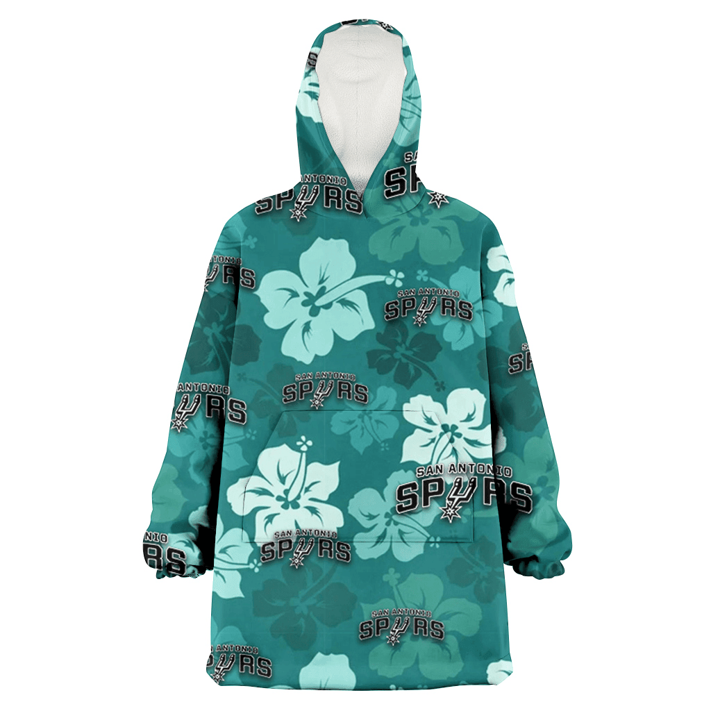 San Antonio Spurs Light Sea Green Hibiscus Green Background 3D Printed Hoodie Blanket Snug Hoodie