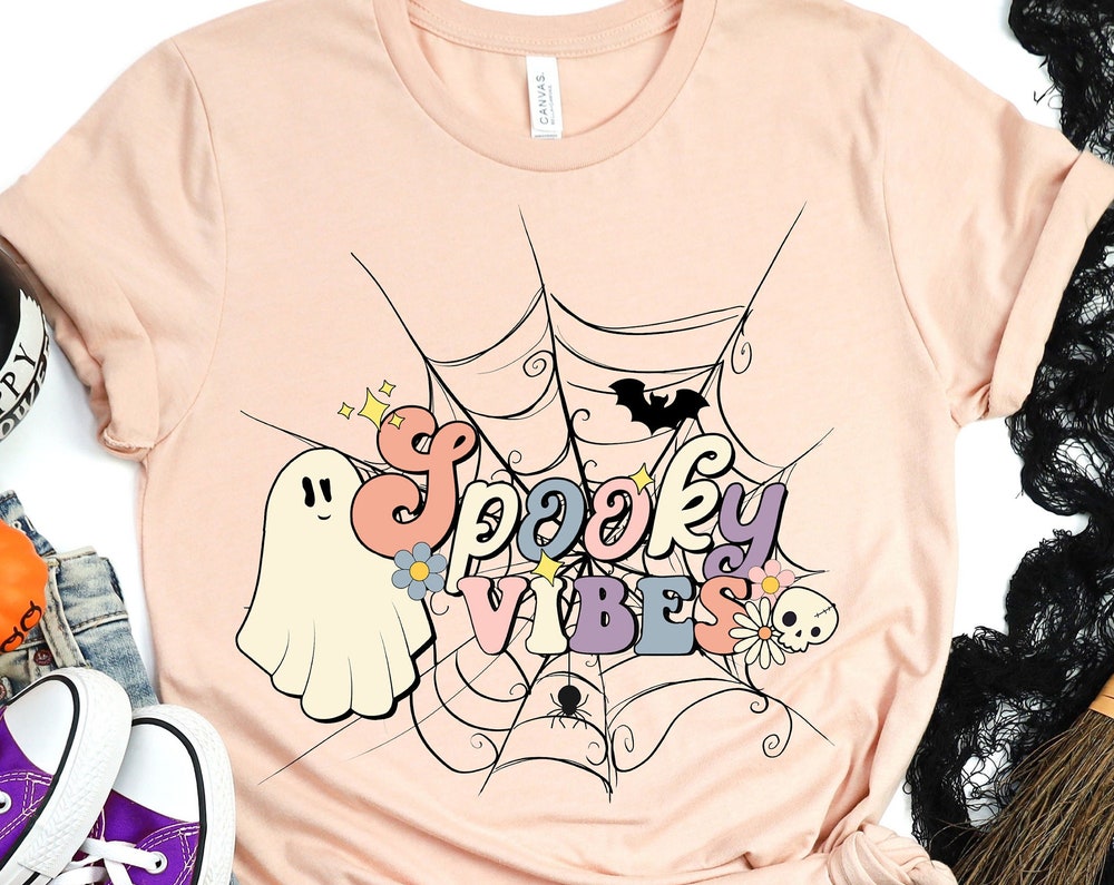 Retro Halloween Shirt,Spooky Vibes Shirt,Funny Halloween Tee,Halloween Shirt,Spooky Season tee,Halloween Matching Shirt,Ghost Halloween Tee  - Sveltestyles Fashion