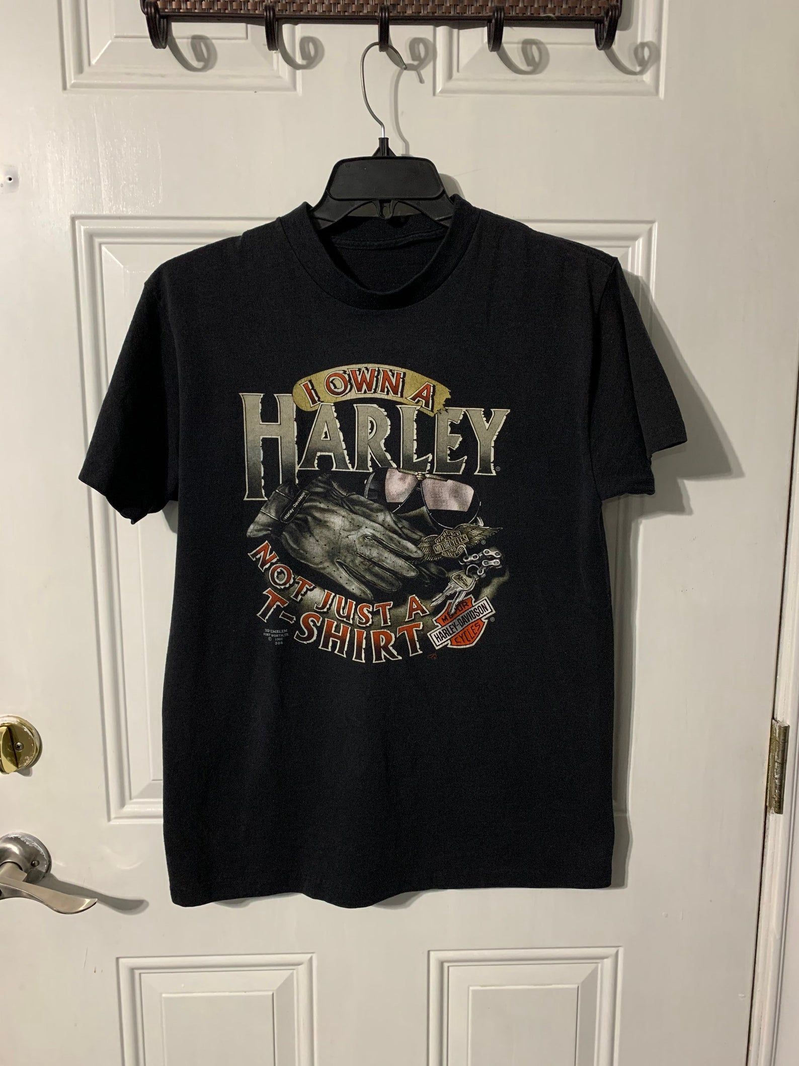 Vintage 1992 3D Emblem Harley Harley Davidson T-Shirti Own A Harley Davidson Not Just A T-Shirt M-L