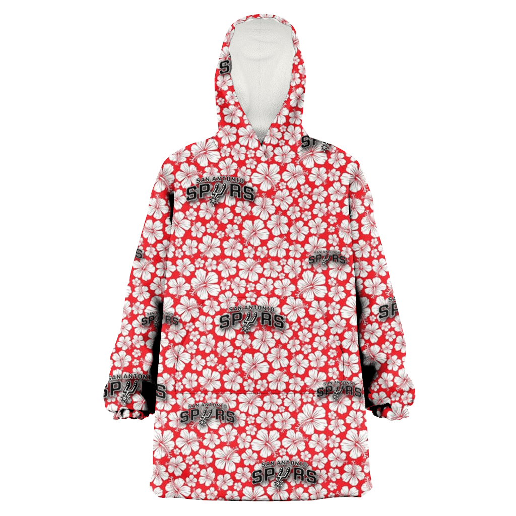 San Antonio Spurs Tiny White Hibiscus Pattern Red Background 3D Printed Hoodie Blanket Snug Hoodie