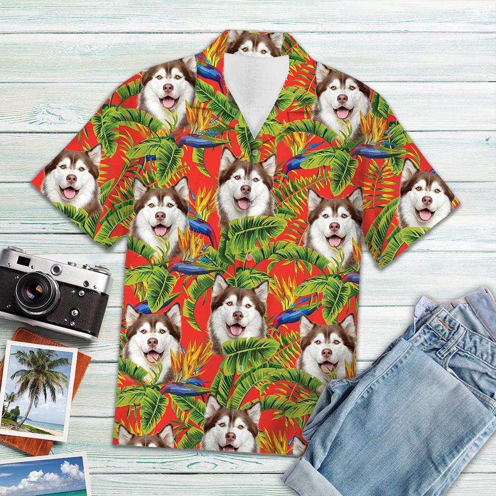 Custom Photo Dog Red Tropical Hawaiian Shirt, Short Sleeve Hawaiian Aloha Shirt For Dog Lovers