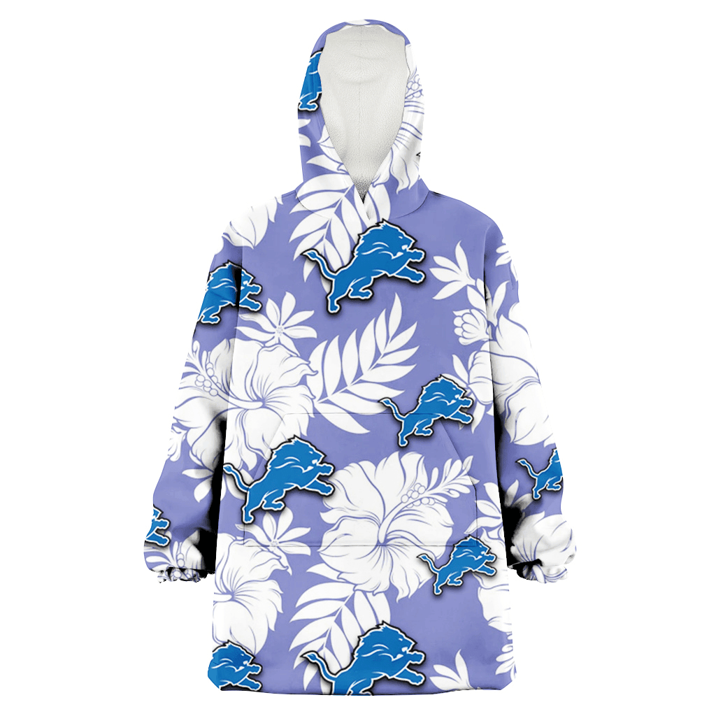 Detroit Lions White Hibiscus Light Purple Background 3D Printed Hoodie Blanket Snug Hoodie