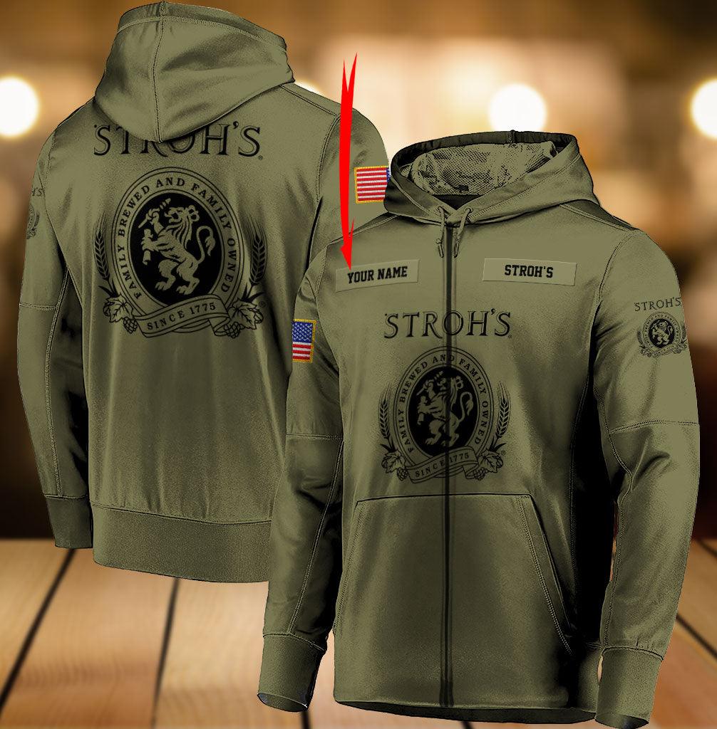 Personalized Military Green Stroh’S Beer Hoodie & Zip Hoodie