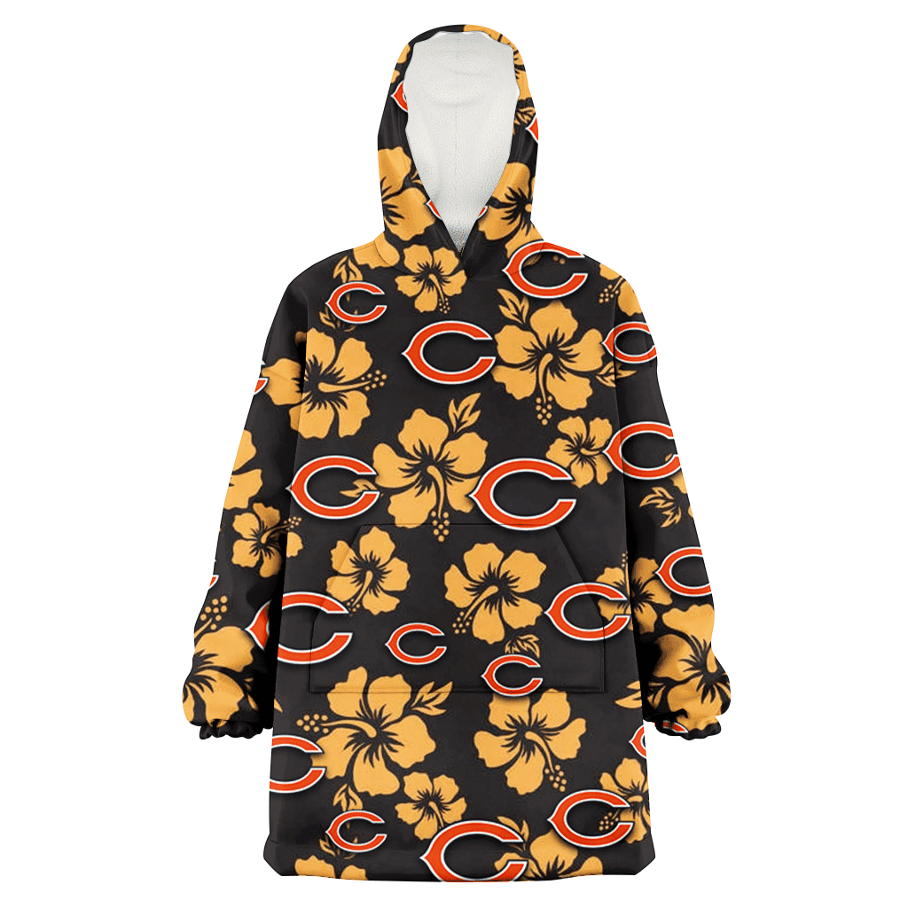 Chicago Bears Tiny Yellow Hibiscus Black Background 3D Printed Hoodie Blanket Snug Hoodie