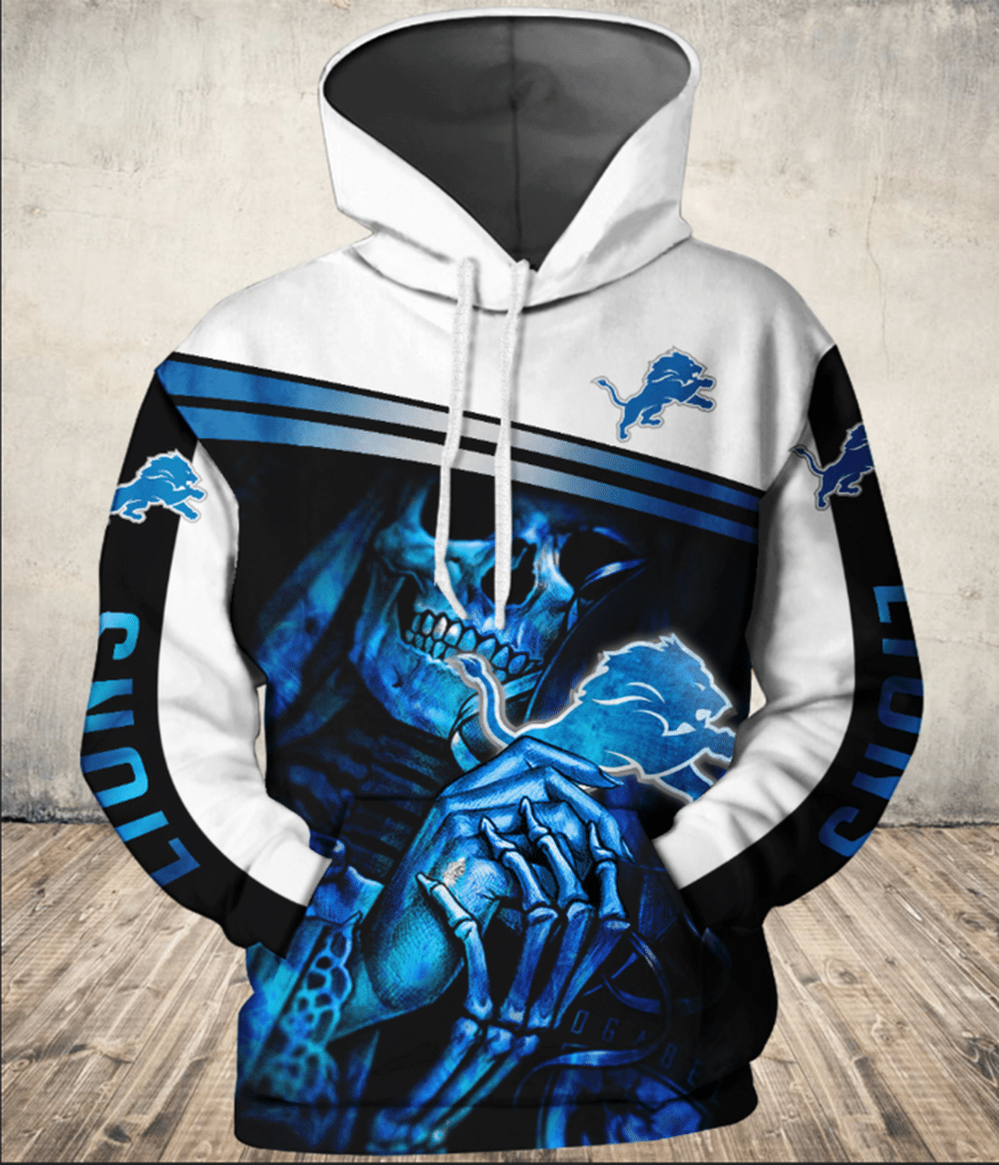 Detroit Lions Skull 3D Hoodie