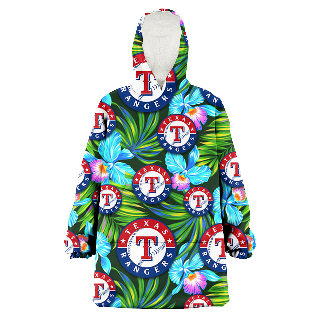 Texas Rangers Electro Color Hibiscus Black Background 3D Printed Hoodie Blanket Snug Hoodie