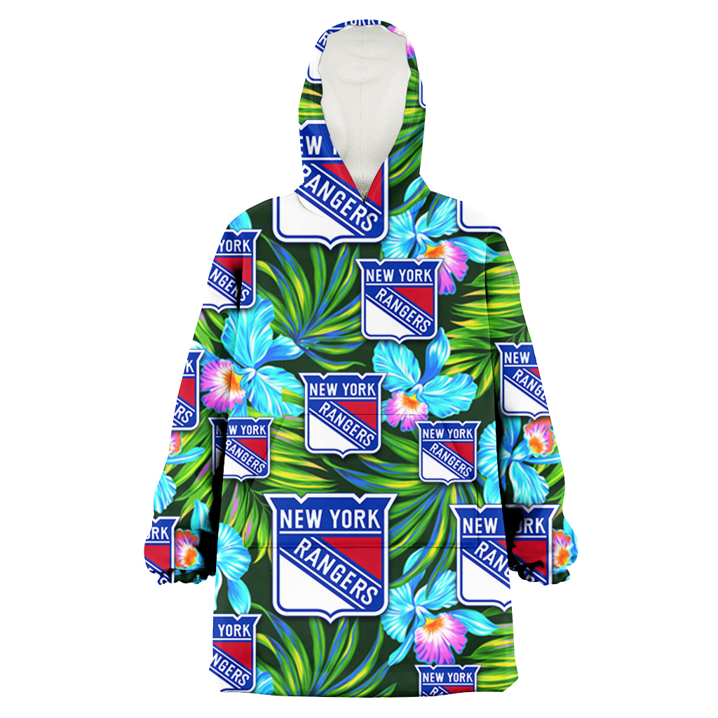 New York Rangers Electro Color Hibiscus Black Background 3D Printed Hoodie Blanket Snug Hoodie