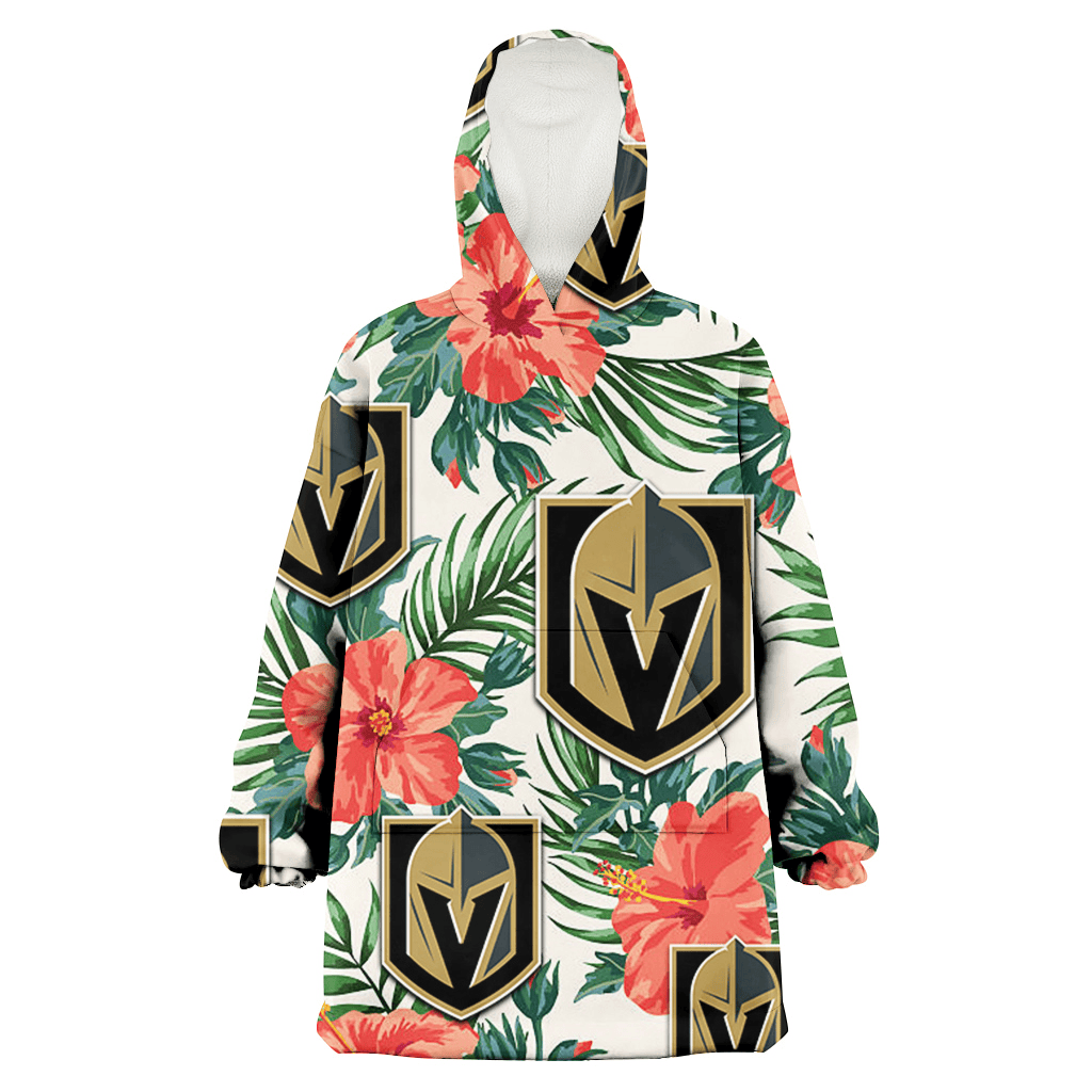 Vegas Golden Knights Coral Hibiscus Green Leaf Beige Background 3D Printed Hoodie Blanket Snug Hoodie