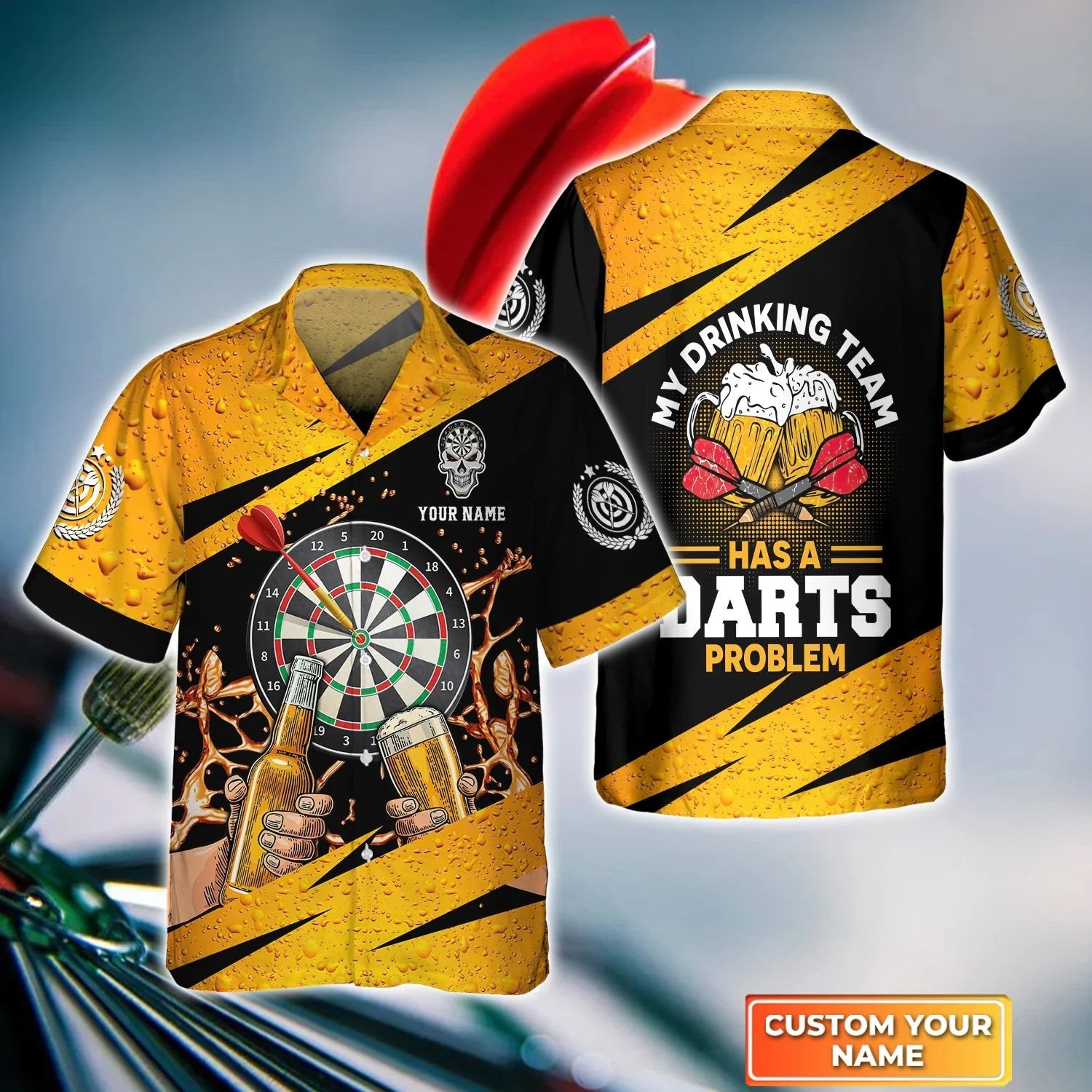 Personalized Name 3D Hawaiian Shirt For Darts Player, My Drinking Team Has A Darts Problem