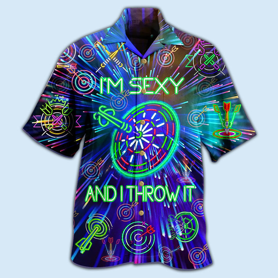 Darts I’M Sexy And I Throw It Hawaiian Shirt, Dart Neon Sign Bright Royal, Dart Hawaiian Shirt