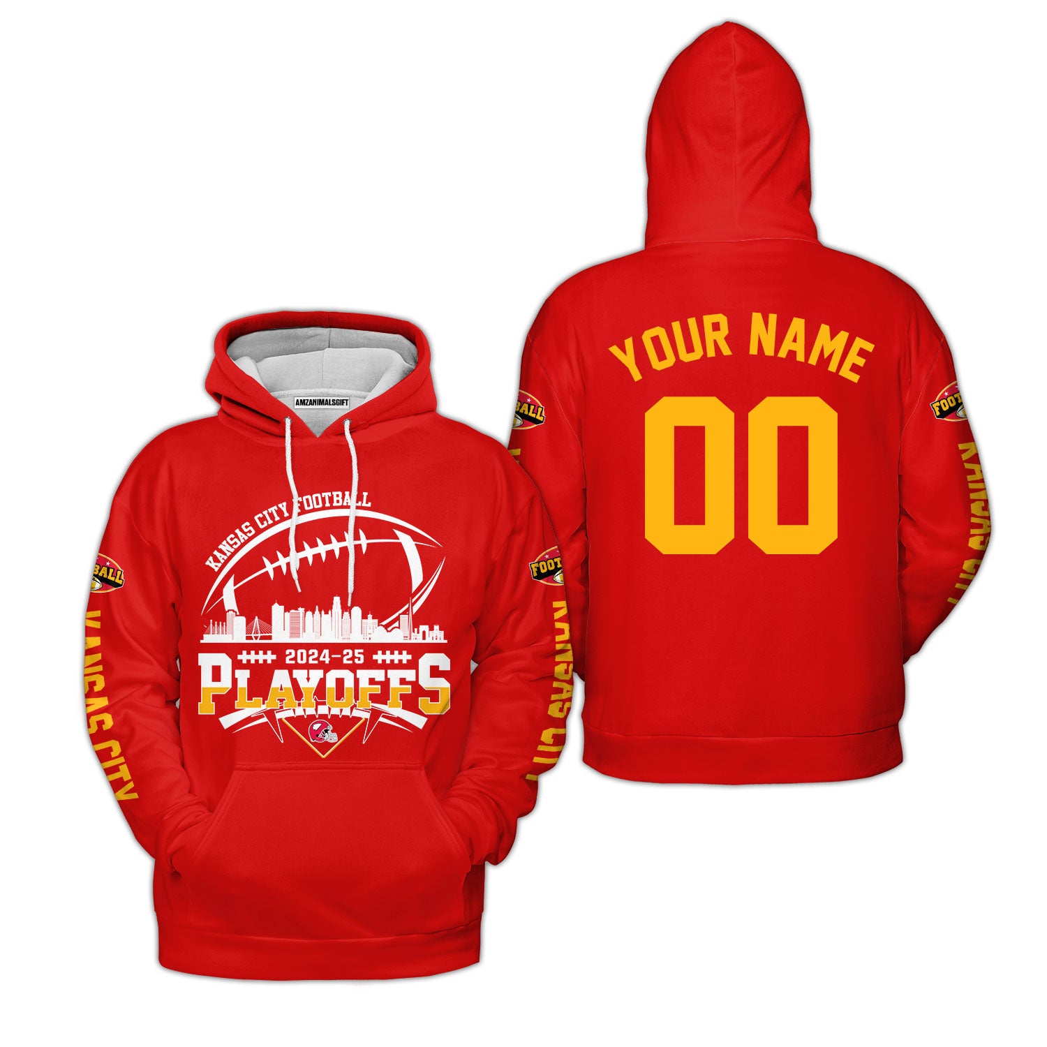 Onlytee - Custom Hoodie - Kansas City American Football 2024 - 25 Playoffs Skyline Custom Hoodie - Playoffs Game Day Custom Double Sided Hoodie T - Shirts