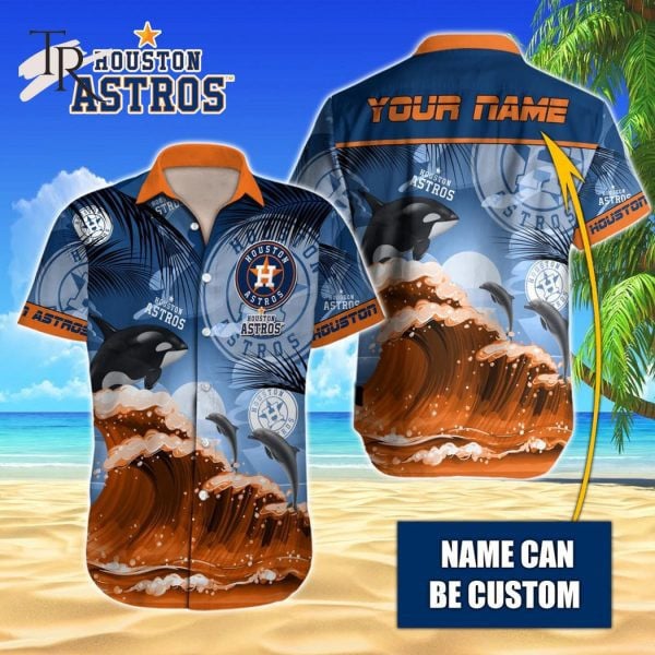 Custom Name Mlb Houston Astros Tropical Beach Whale 3D Hawaiian Shirt