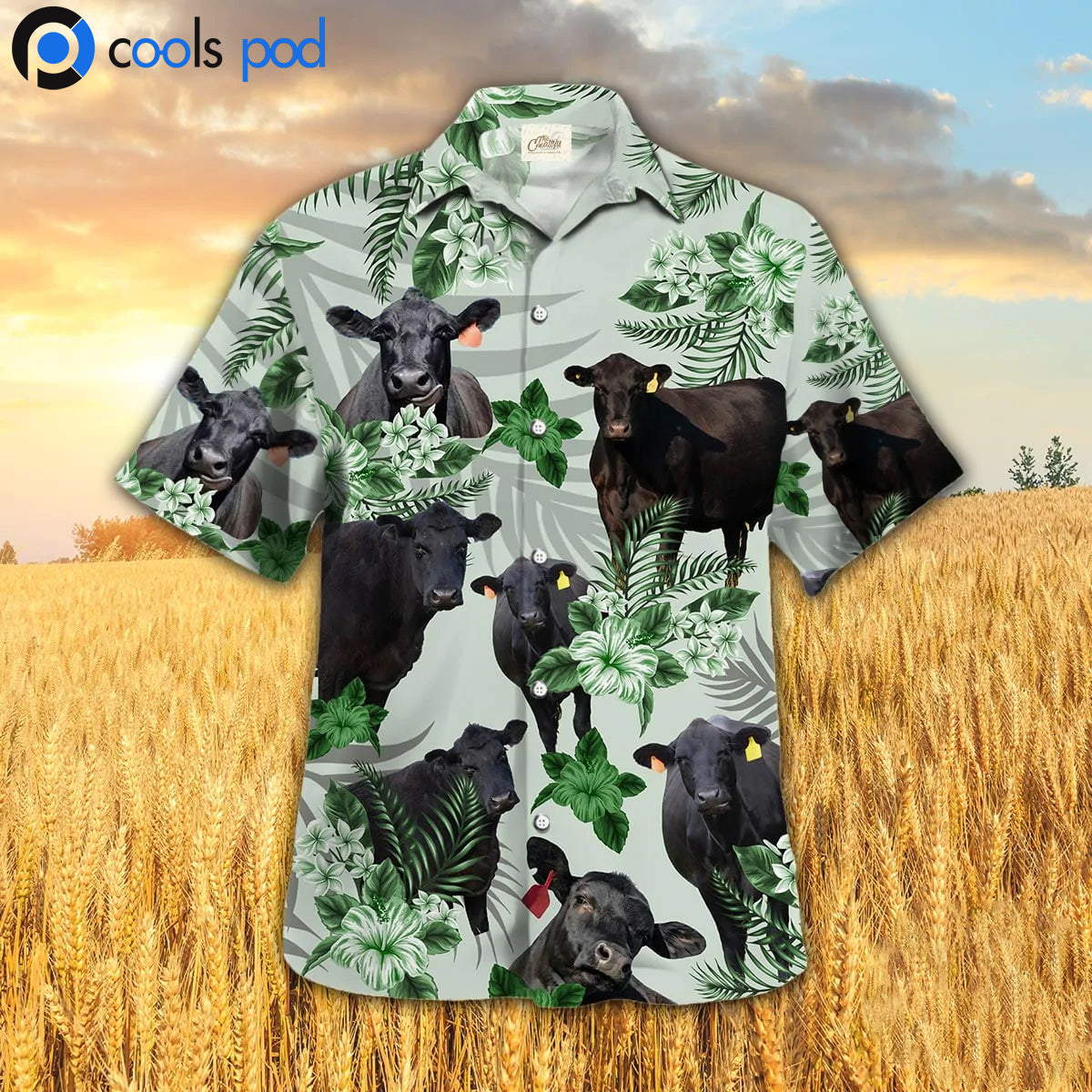 Black Angus Hibiscus Hawaiian Shirt, Cow Farm Hawaii Shirt For Men Women