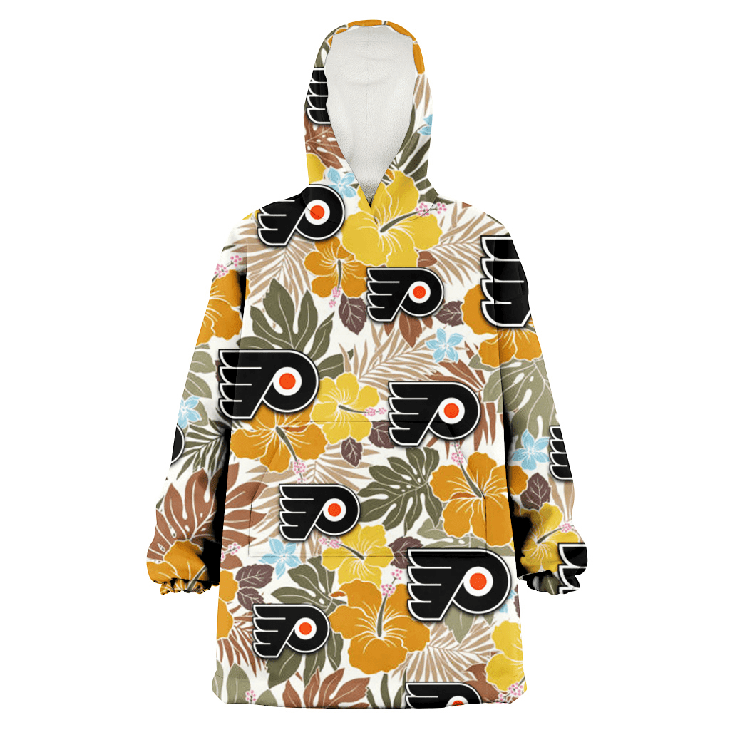 Philadelphia Flyers Brown Yellow Hibiscus White Background 3D Printed Hoodie Blanket Snug Hoodie