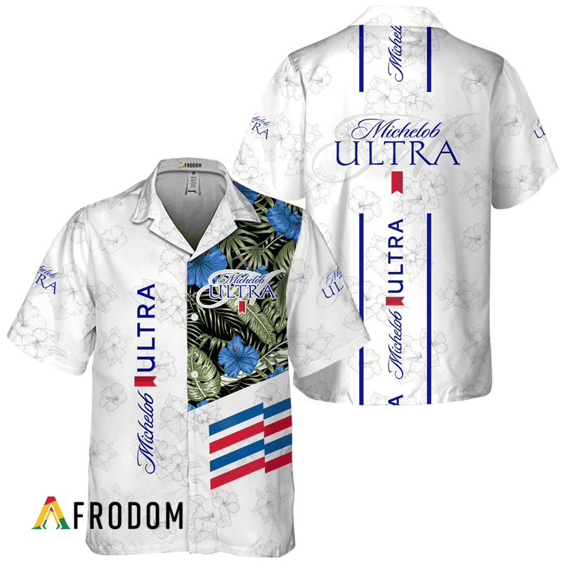 Michelob Ultra White Tropical Flower Hawaiian Shirt