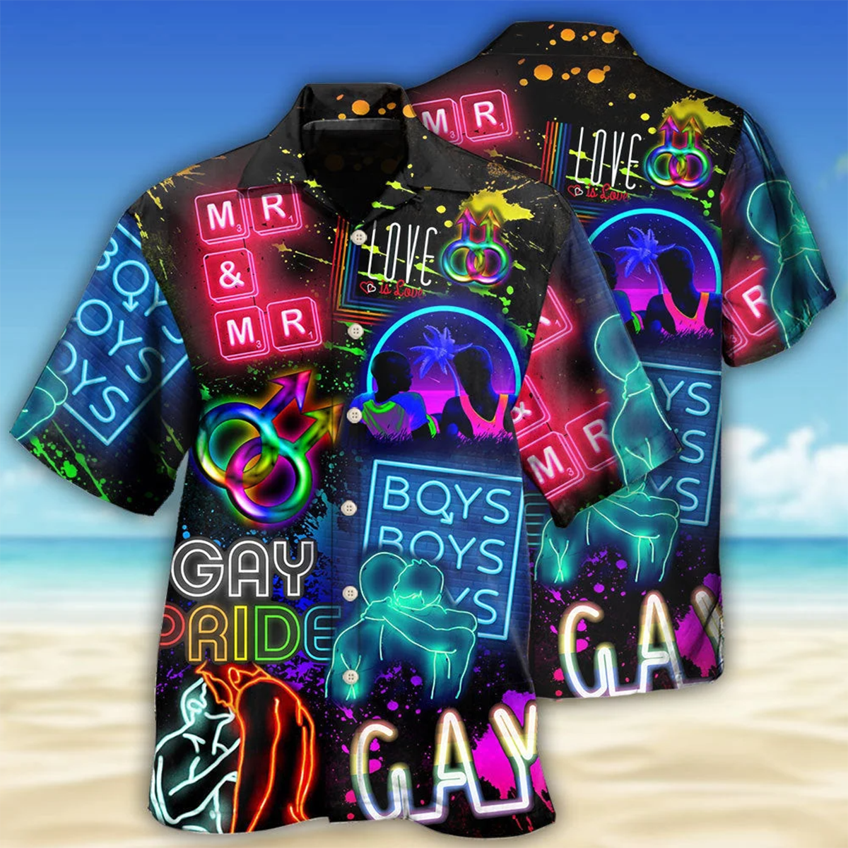 Beach Shirt Lgbt Gay Neon Art Gay Pride Hawaiian Shirt, Gay Hawaiian Shirts, Beach Shirt