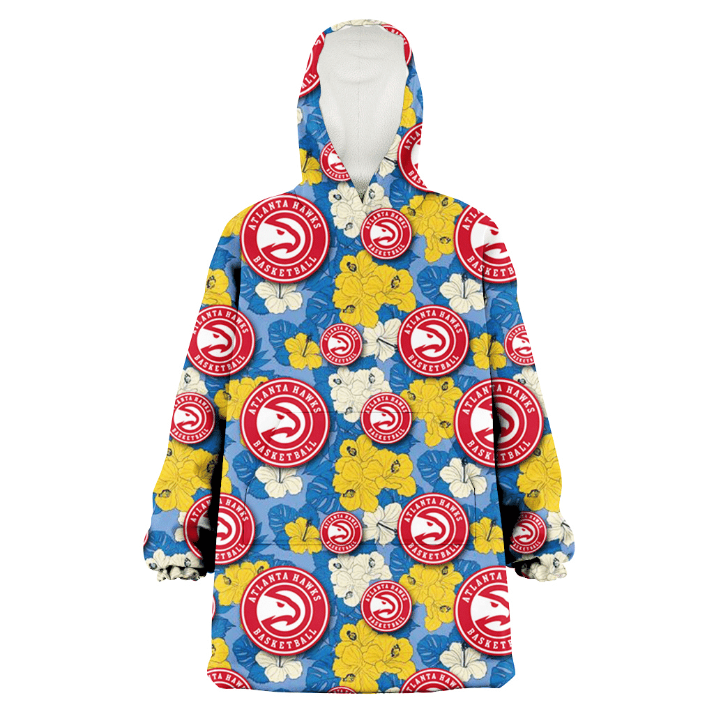 Atlanta Hawks Yellow White Hibiscus Powder Blue Background 3D Printed Hoodie Blanket Snug Hoodie