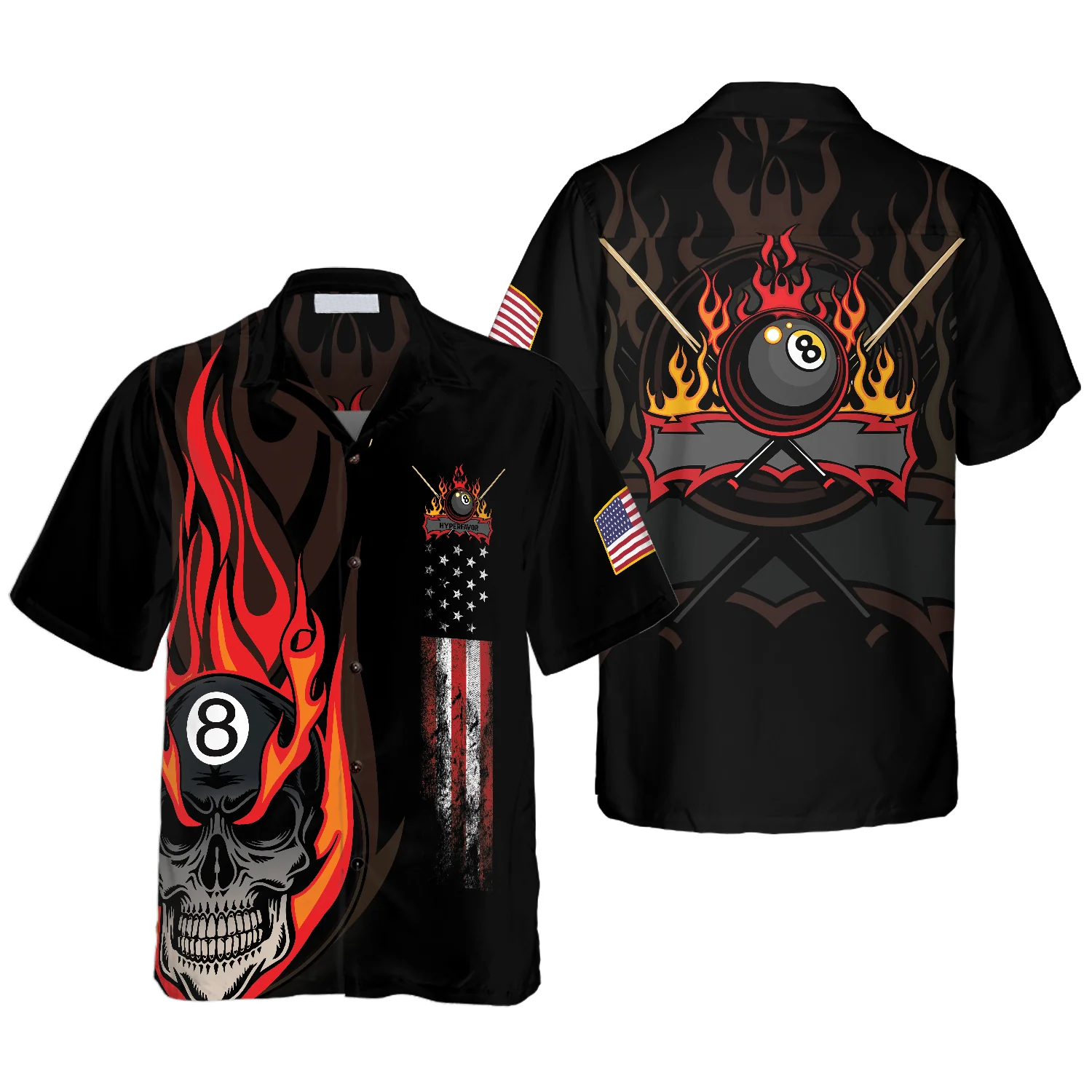 Flame Skull Billiard Pool Hawaiian Shirt, Skull Fire Billiard Shirt, 3D All Over Print Billiard Gift