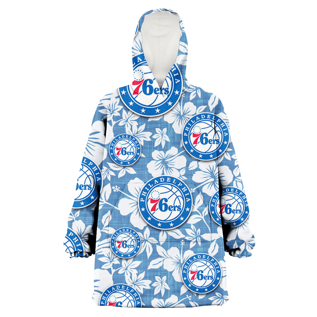 Philadelphia 76ers White Hibiscus Light Blue Texture Background 3D Printed Hoodie Blanket Snug Hoodie