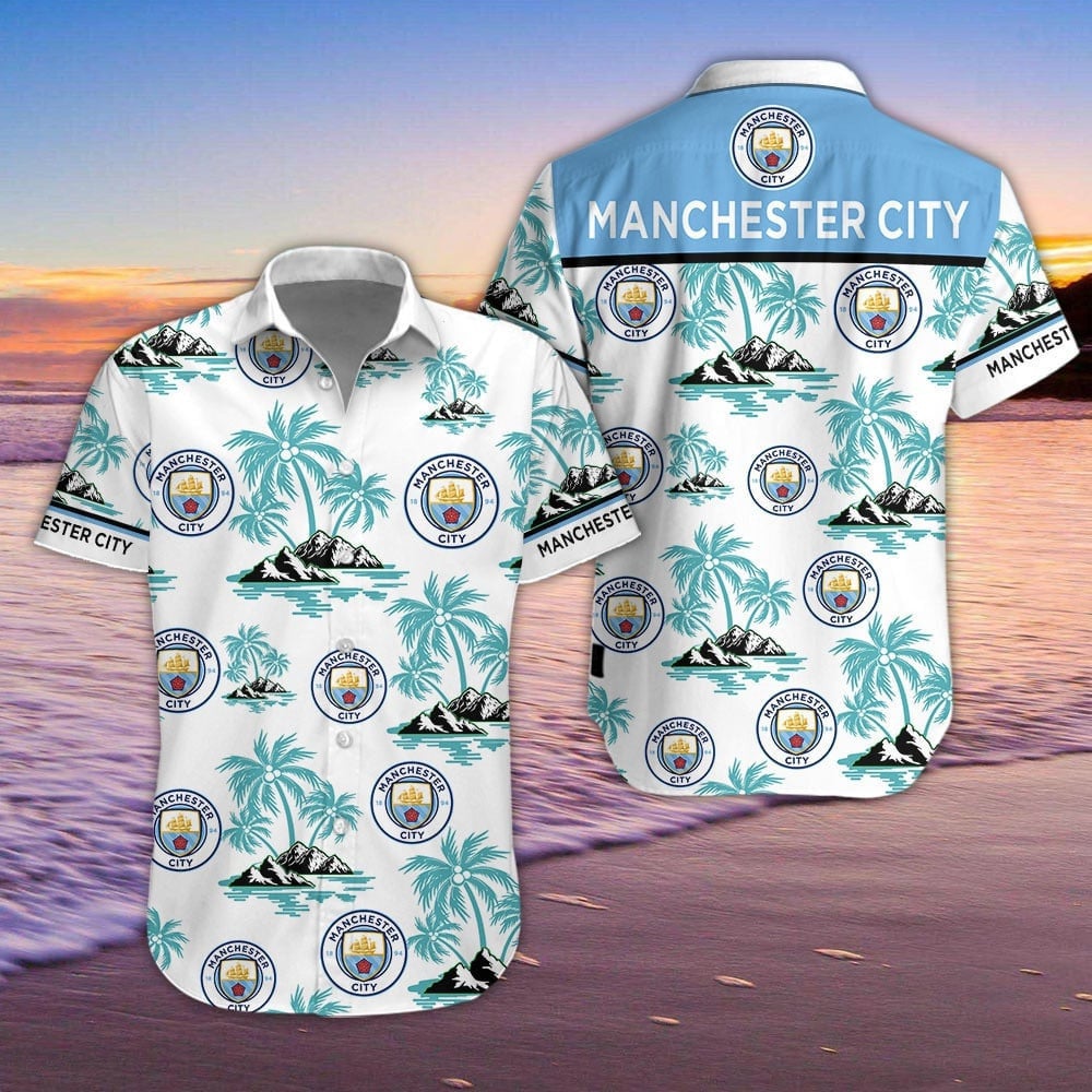 Manchester City F.C Island Palm Trees And Logo 3D Hawaiian Shirt