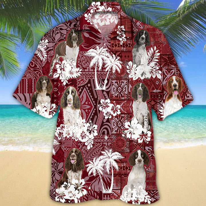 English Springer Spaniel Hawaiian Shirt, Dog Hawaiian Shirt Red Tribal Pattern