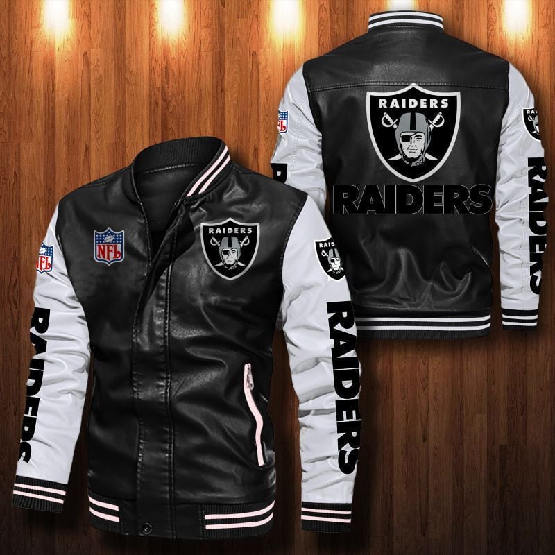 Las Vegas Raiders Leather Varsity Jacket Bomber Coat