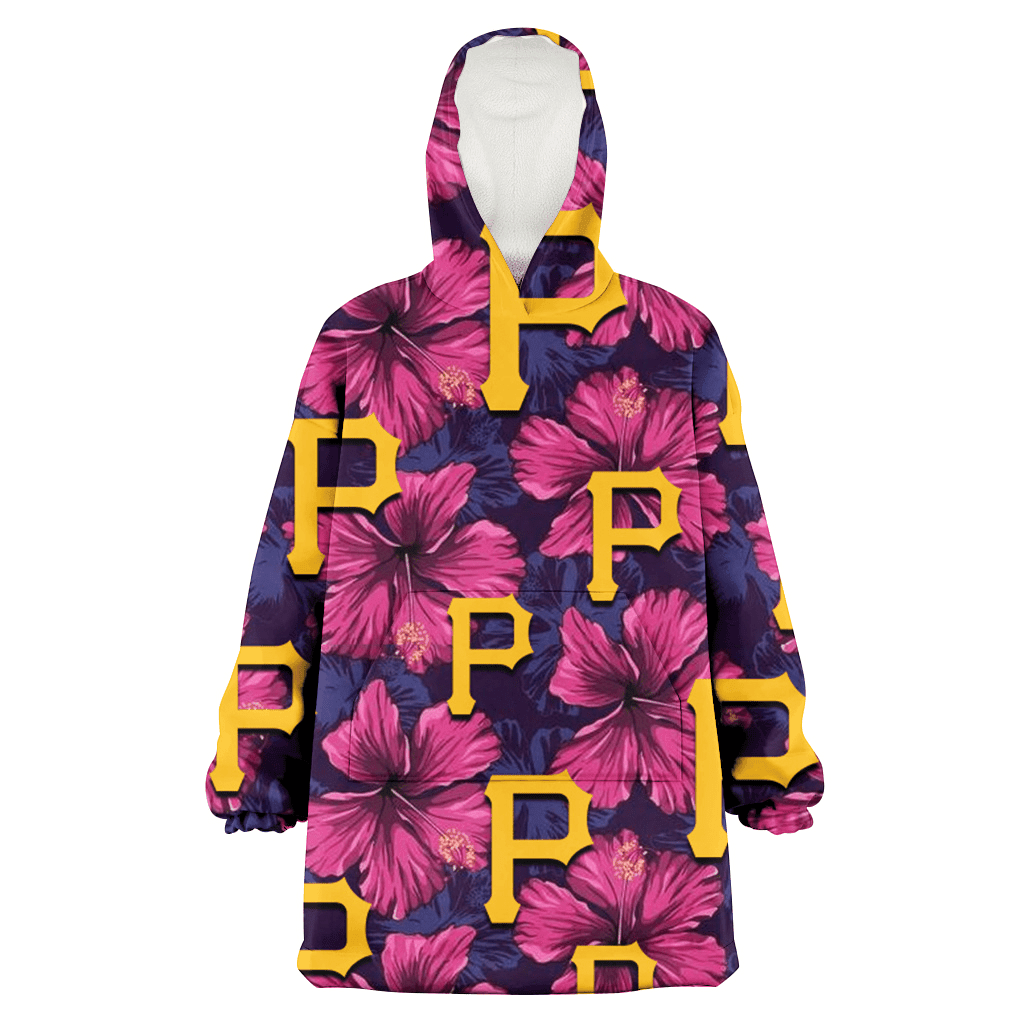 Pittsburgh Pirates Plum Vilolet Hibiscus Dark Navy Leaf Black 3D Printed Hoodie Blanket Snug Hoodie