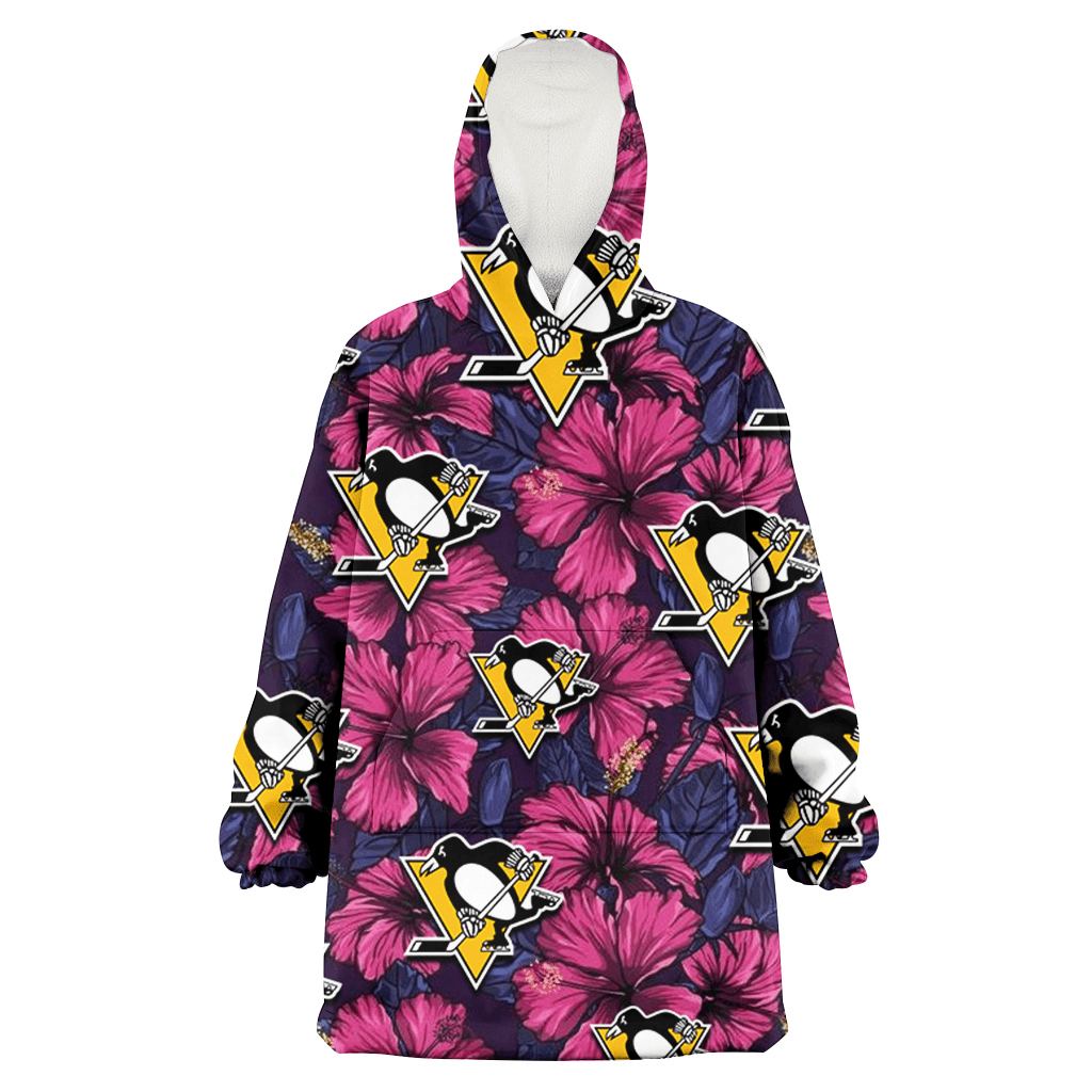 Pittsburgh Penguins Violet Red Blue Leaf Black Background 3D Printed Hoodie Blanket Snug Hoodie