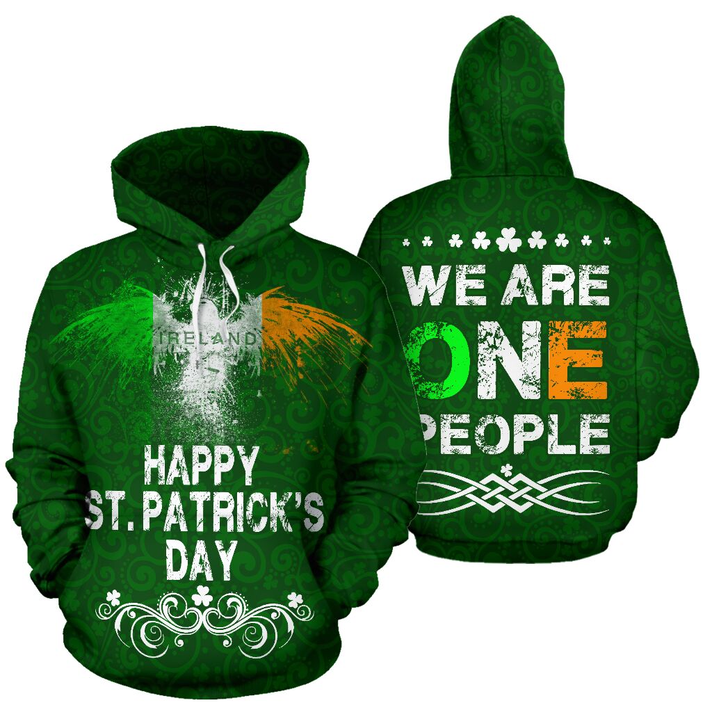 Happy Irish Day We Are One People Full Hoodie Irish All Over Print Thicken Pullover Fleece Hoodie
